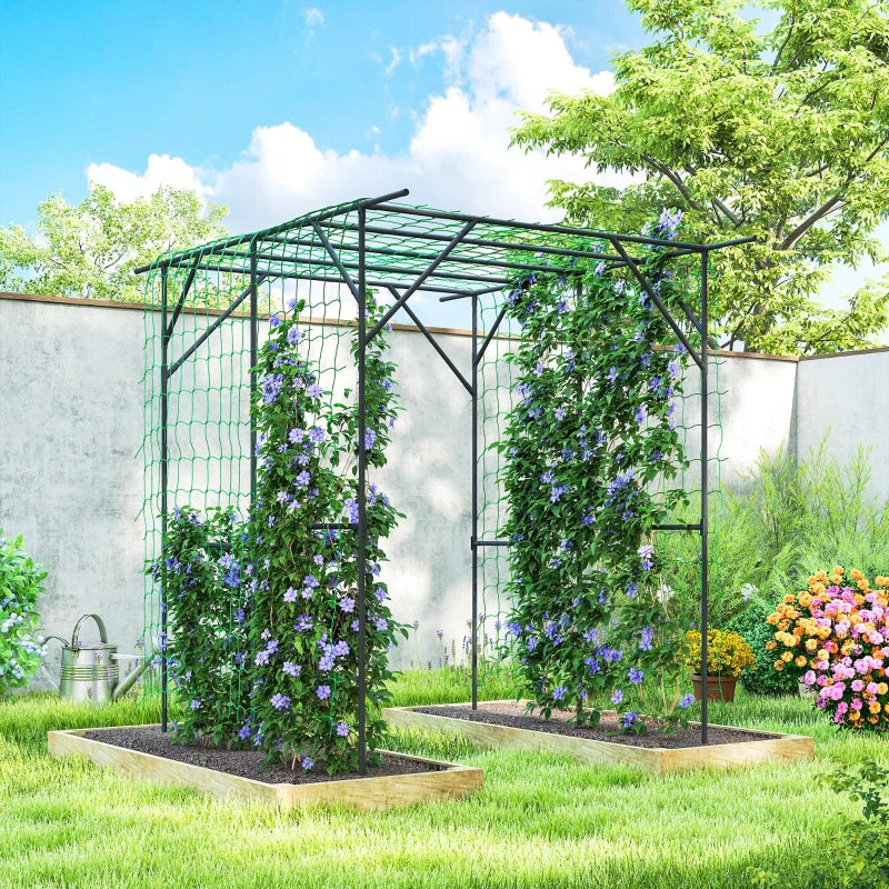 Garden Arch Trellis, 6.4FT Tall Metal Plant Support Trellis Archway with Climbing Net for Climbing Plants