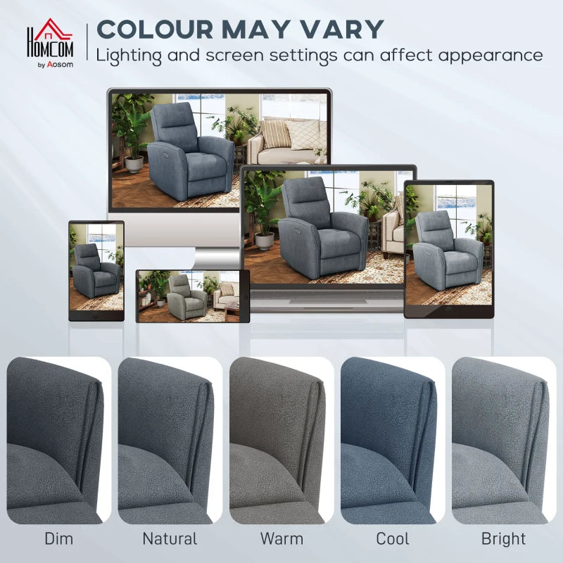 Power Recliner Chair, Fabric Upholstered Recliner Chair with USB Ports, Footrest, Charcoal Grey