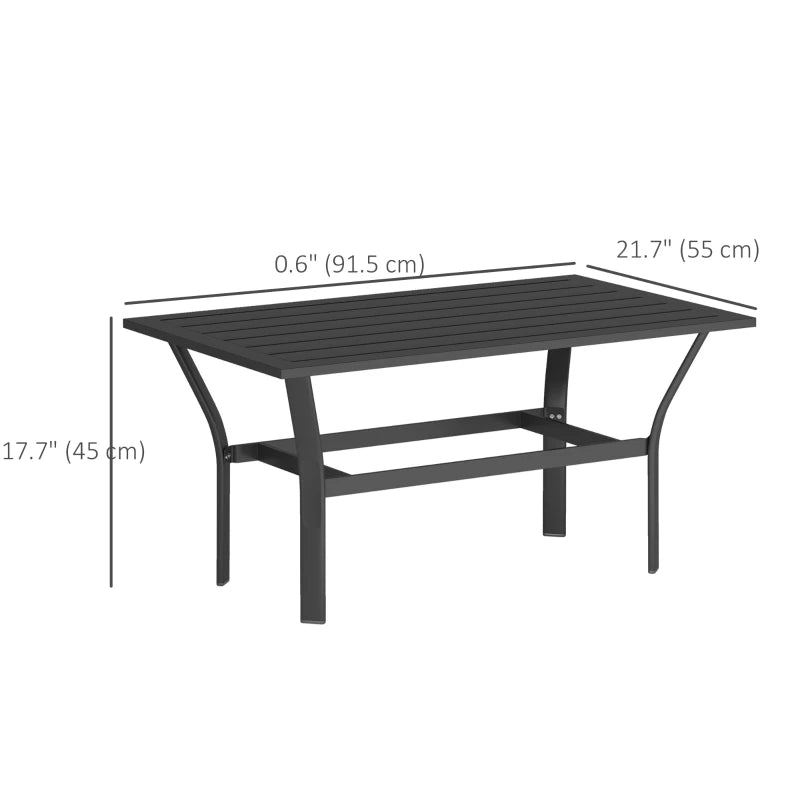 Outdoor Side Table with Slatted Tabletop, Metal Patio Coffee Table for Garden, Balcony, Black