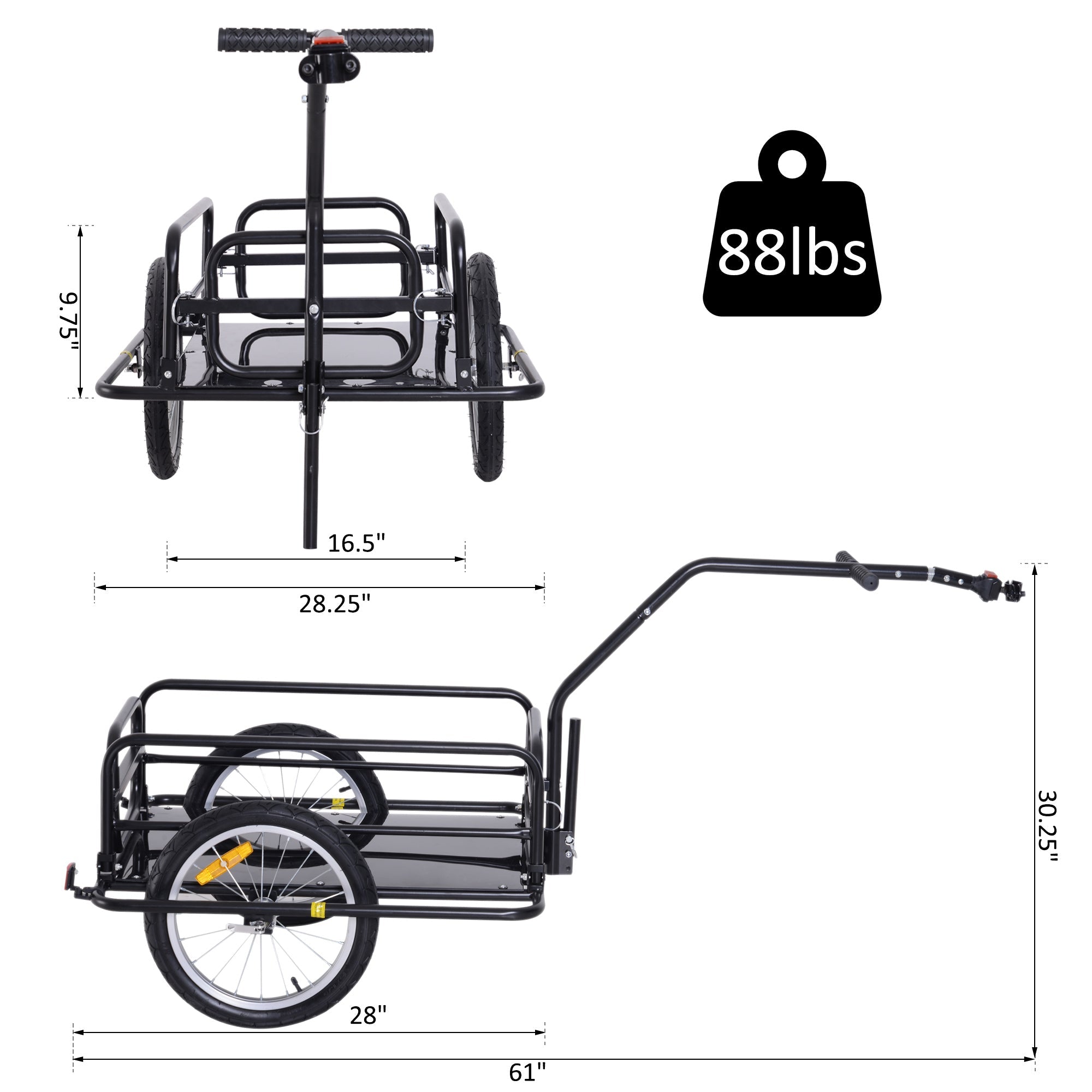 Aosom Folding Bicycle Cargo Trailer Bike Trailer for Garden Patio Tool Ude with Hitch Black