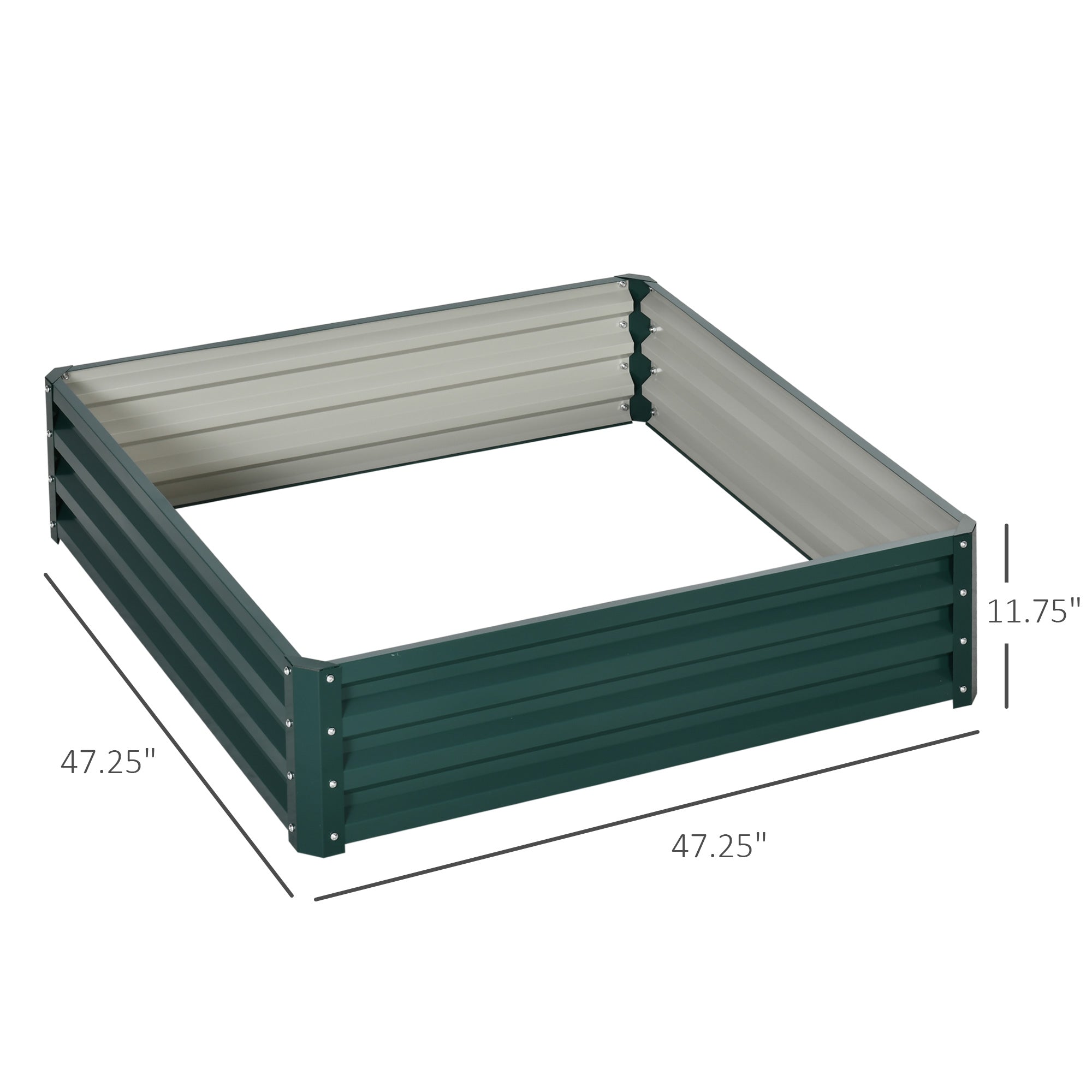 Outsunny Raised Planter Box 4'x4'x1' Galvanized Steel Garden Bed Vegetables Flowers Herbs Gardening Patio Green