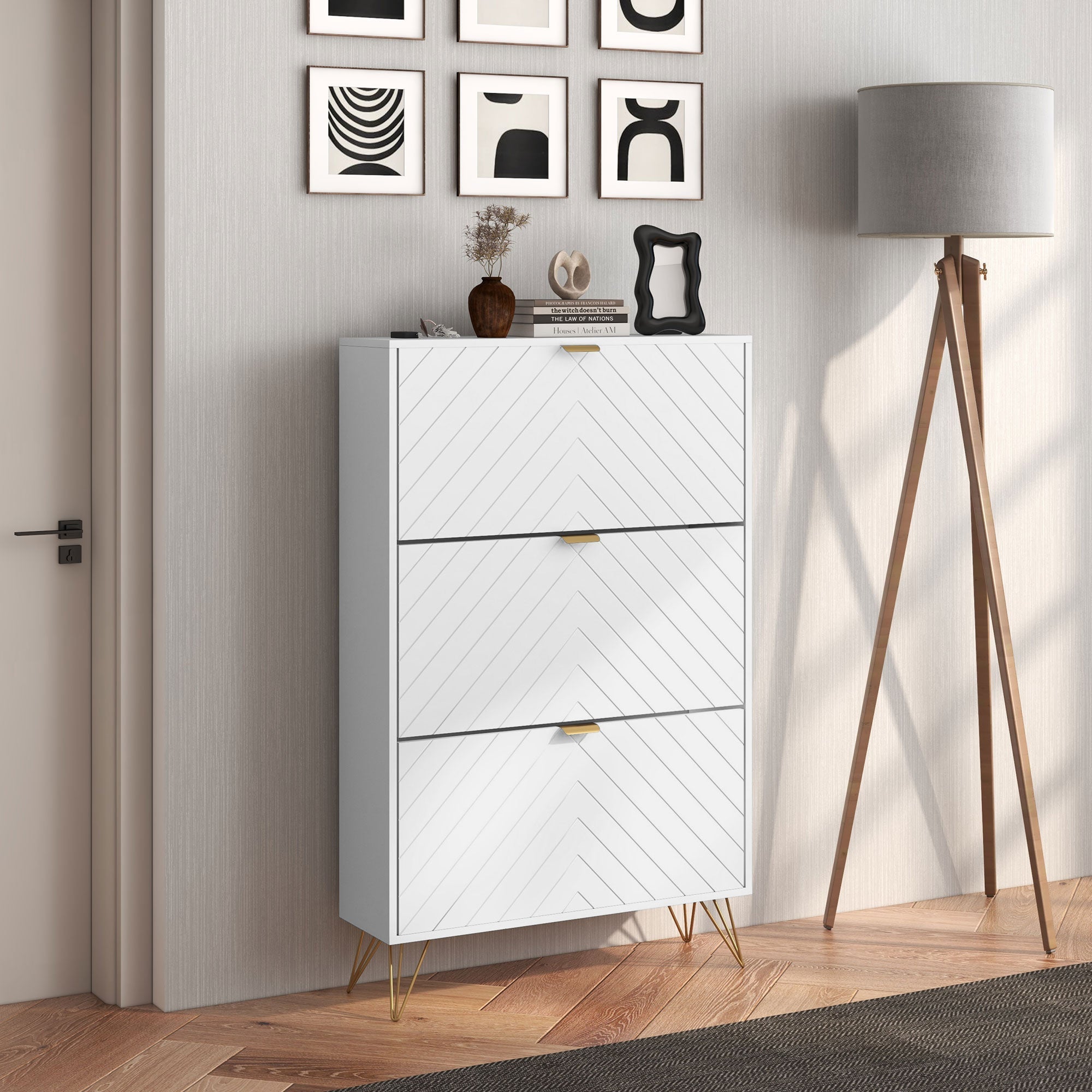 HOMCOM Shoe Sanctuary: Modern White Cabinet with 3 Flip Drawers, 8 Vents, Narrow Design for 18 Pairs, Entryway Organizer