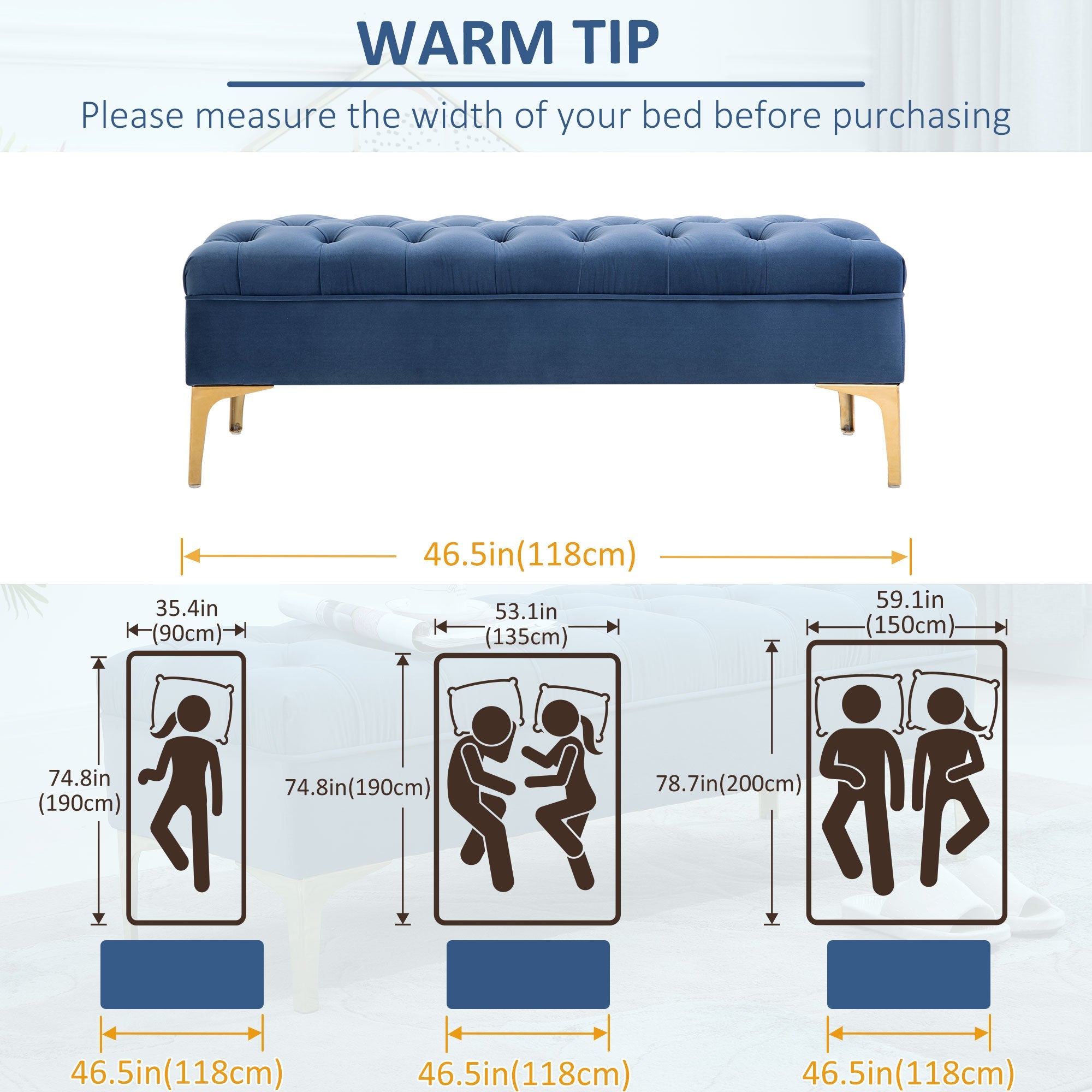 HOMCOM Velvet Upholstered Bench Button Tufted End of Bed Entryway Shoe Storage for Living Room Bedroom Decor Blue