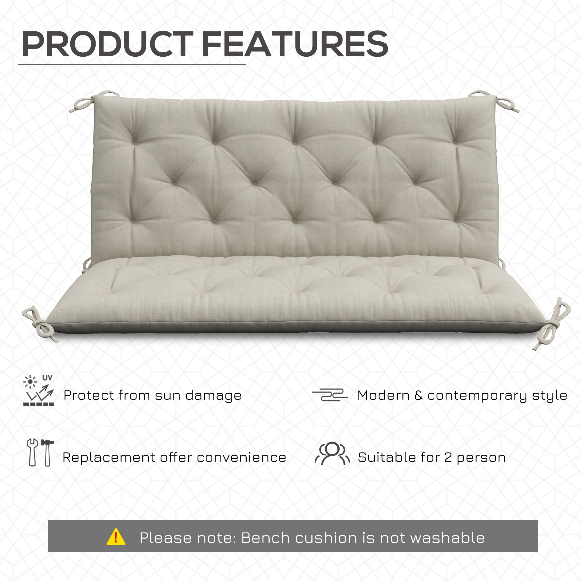 Outsunny 2 Seater Garden Bench Cushions With Backrest for Garden Patio, Light Grey