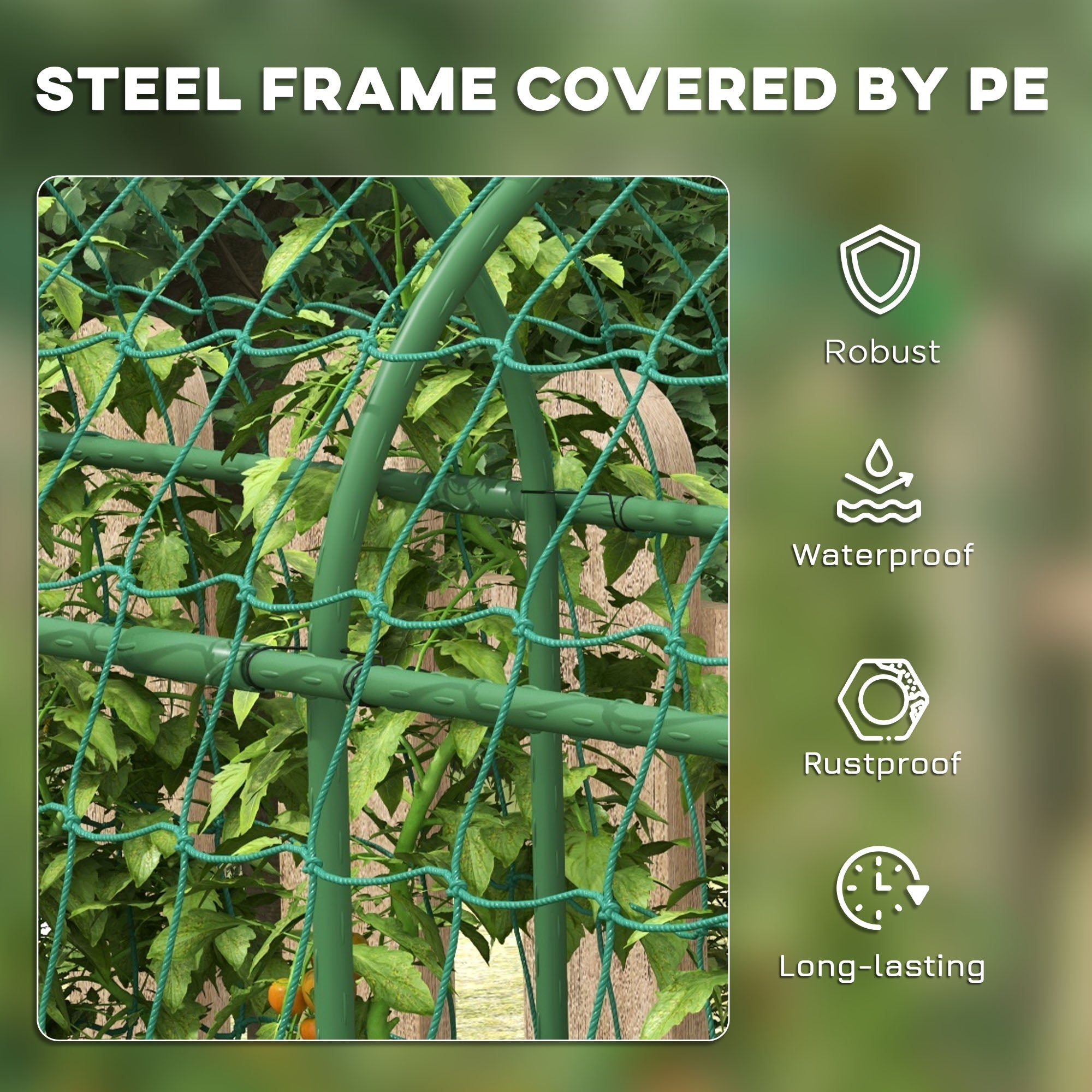 Outsunny Metal Garden Arch Trellis for Climbing Plants Outdoor A-Frame with Net 17"x72"x72" Climbing Support