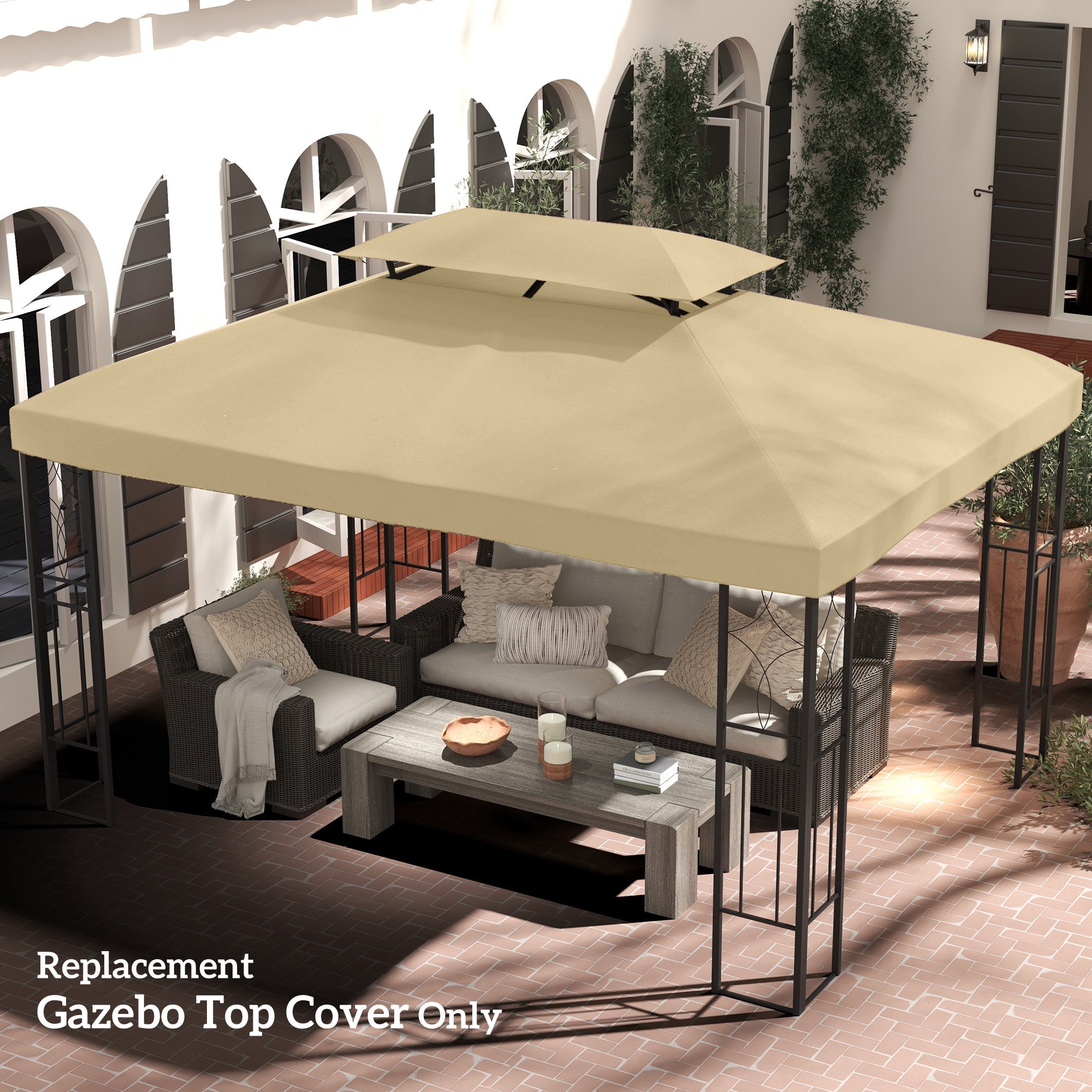 Outsunny 13.1' x 9.8' Gazebo Cover, Gazebo Replacement Canopy with 2 Tier Top for Garden, Patio, Outdoor, Beige