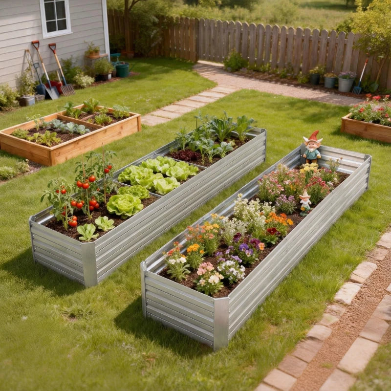 8'x2'x1' Galvanized Raised Bed, Large Elevated Planter Box for Growing Flowers, Herbs and Vegetables, Silver