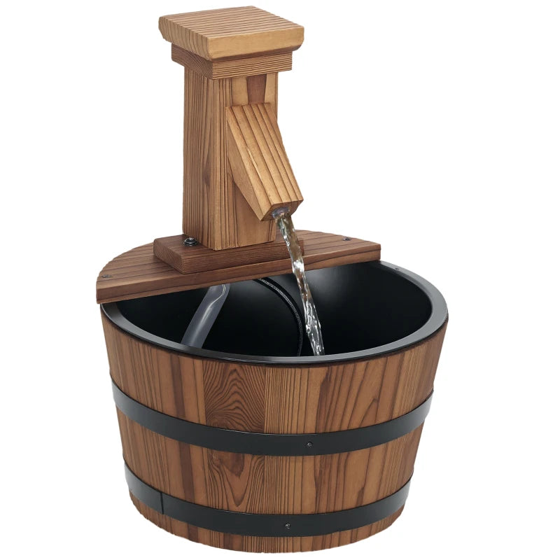 Outdoor Waterfall Fountain, Garden Wood Barrel, Carbonized
