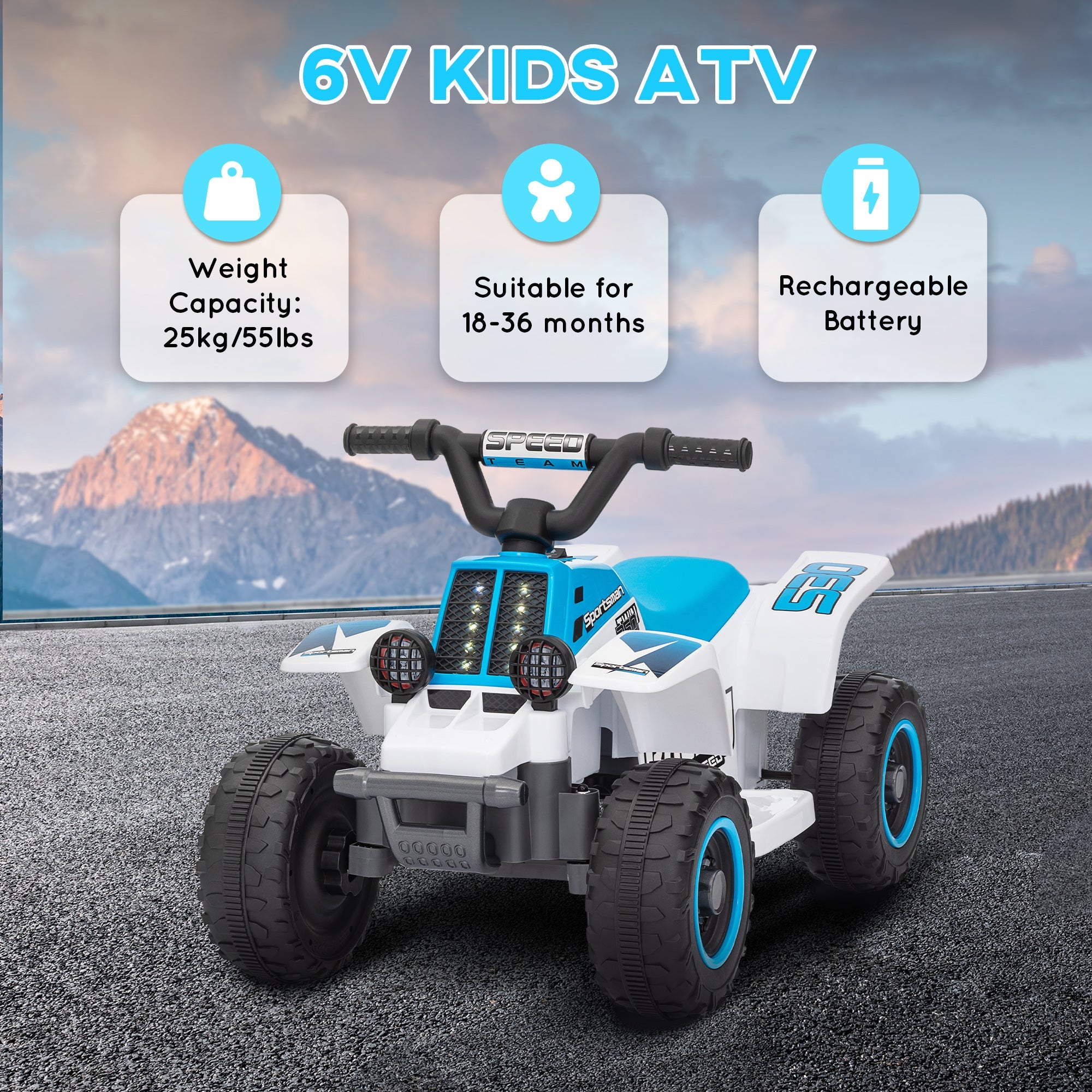 Qaba 6V Kids ATV Quad, 4 Wheeler Battery Powered Electric Ride on Car w/ Lights, Forward Backward, for 3-6 Years, White