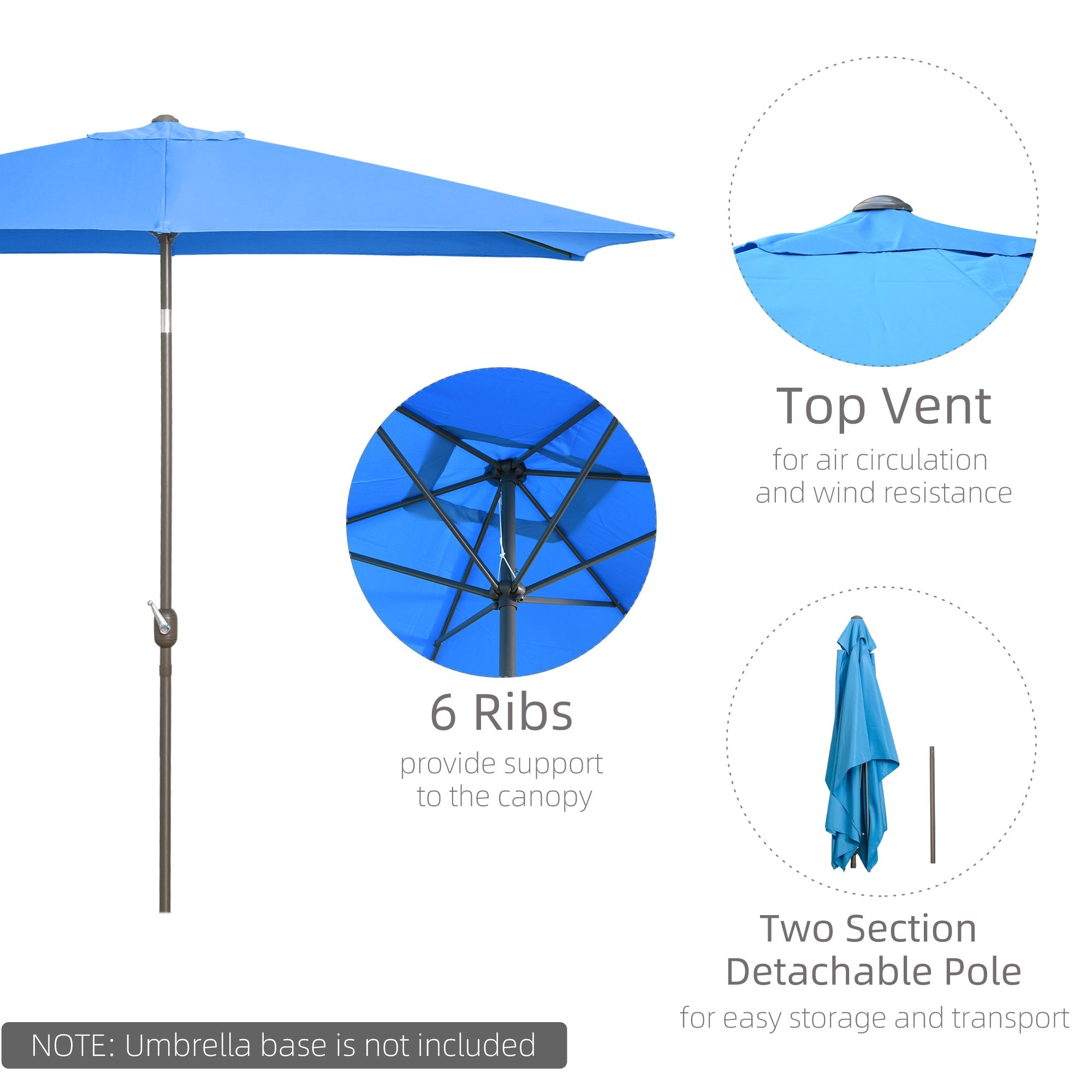 Outsunny 6.5x10ft Rectangle Aluminum Tilt Patio Umbrella Garden Market Parasol Outdoor Sunshade Canopy with Crank(Blue)