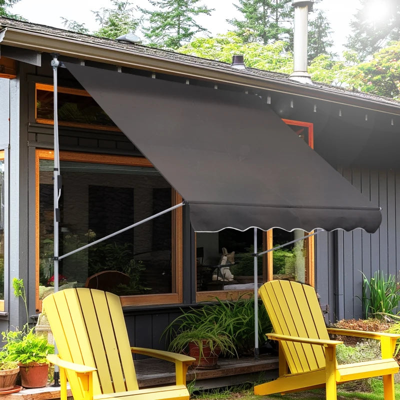 6.6'x5' Manual Retractable Patio Awning Window Door Sun Shade Deck Canopy Shelter Water Resistant UV Protector Grey