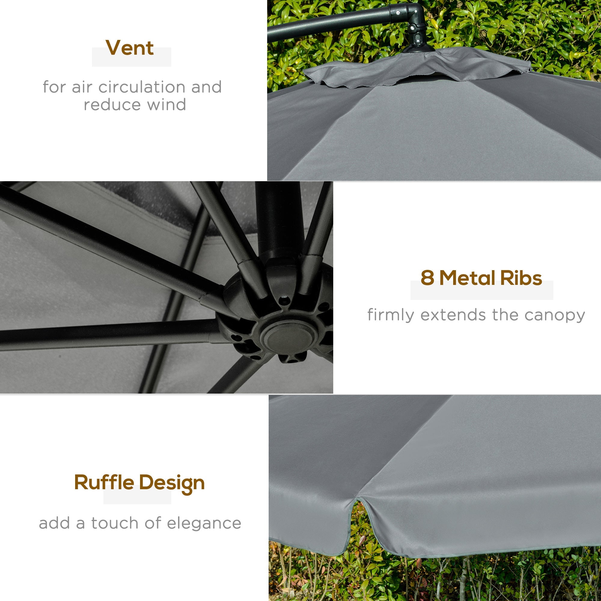 Outsunny Offset Patio Umbrella 11FT Cantilever Outdoor Umbrella with Easy Tilt Cross Base & 8 Ribs Dark Grey