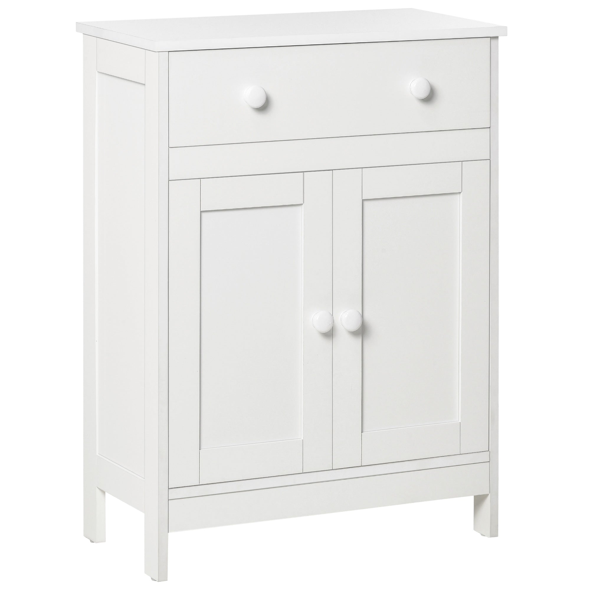 HOMCOM Freestanding Bathroom Cabinet White Accent Sideboard with Drawer Adjustable Shelf Storage