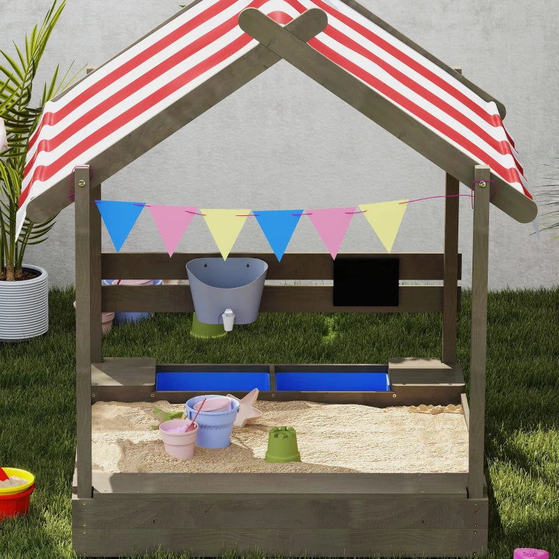 Outdoor Wooden Sandbox with Cover for 3-7 Years Old, Backyard, Grey