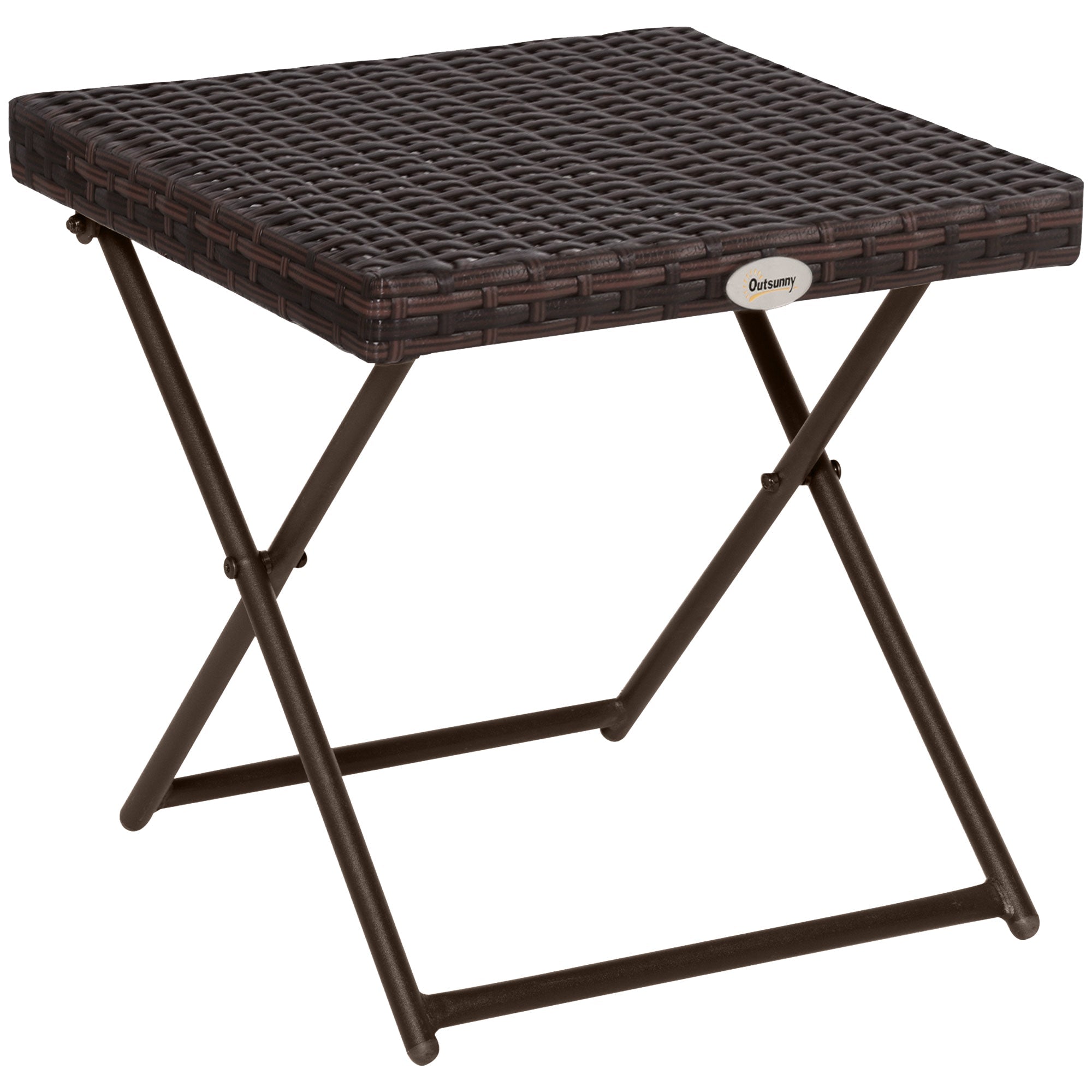 Outsunny Wicker Coffee Table Outdoor PE Rattan Patio Folding Side Table Garden 15.75"x15.75"x15.75" Brown