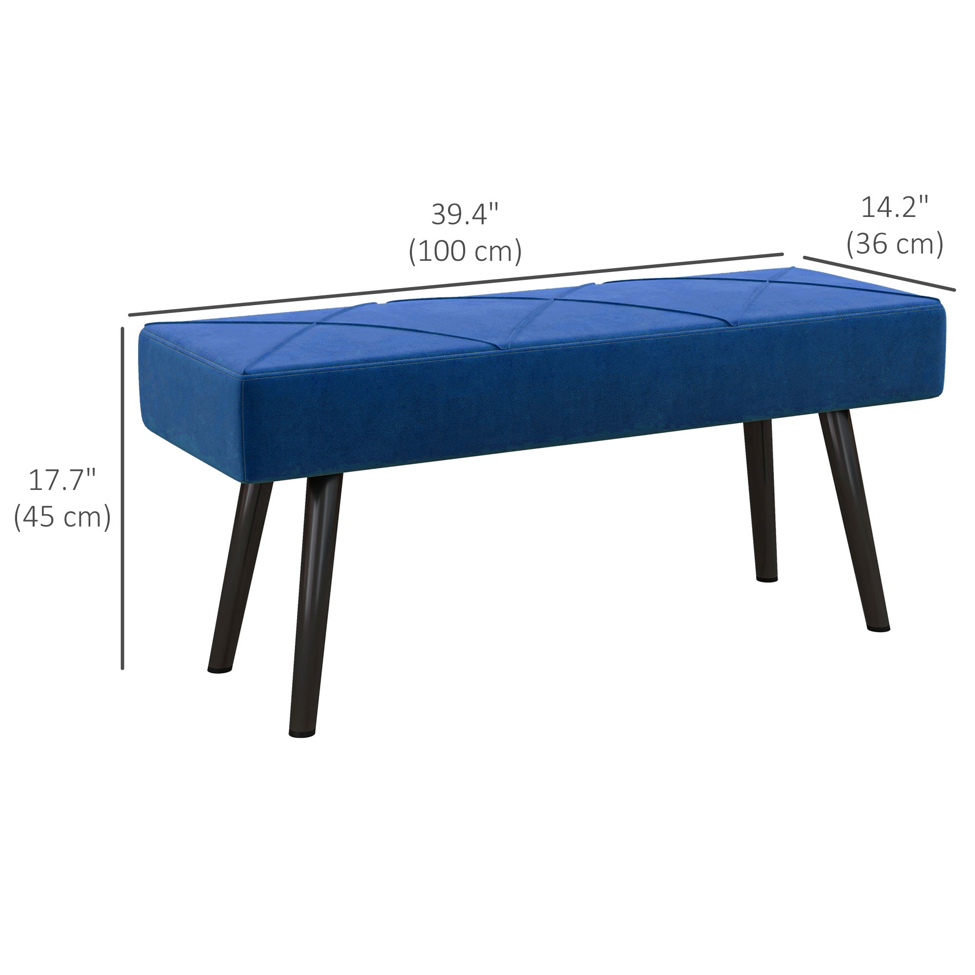 HOMCOM 39 Inches Upholstered Bedroom Bench, Modern End of Bed Bench with Steel Legs, Dark Blue