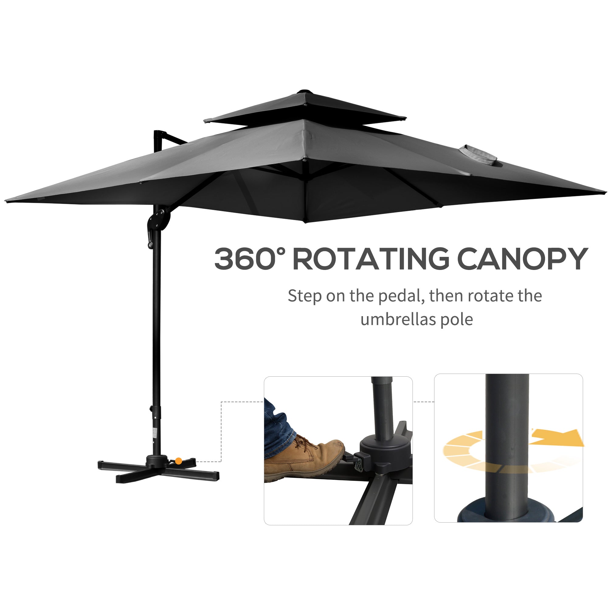 Outsunny 10'x10' Patio Umbrella Outdoor Square Cantilever Offset Umbrella Aluminum with 360° Rotation, Charcoal Grey