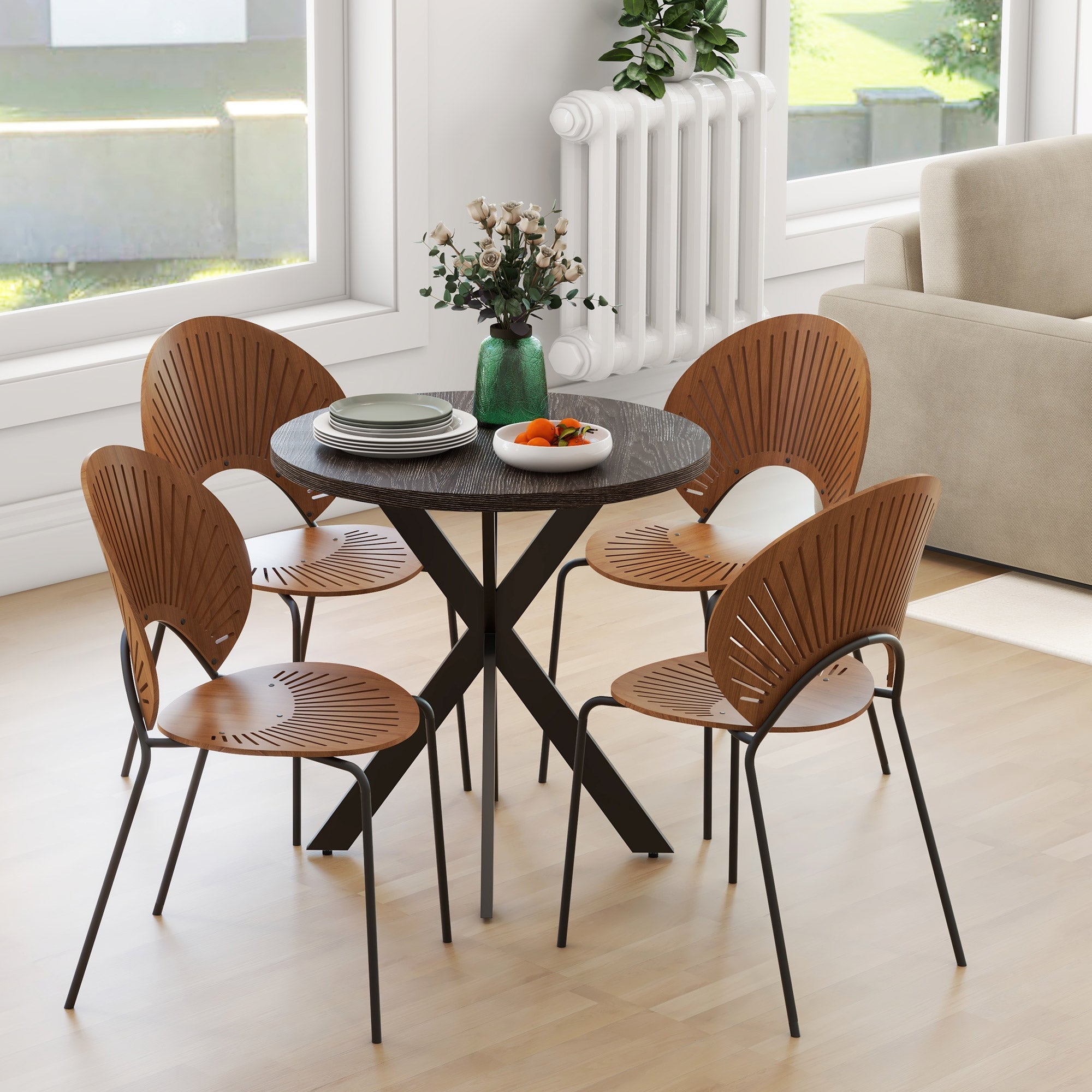 HOMCOM 29" Round Black Dining Table Contemporary Kitchen Furniture Steel Legs for Modern Home Small Spaces
