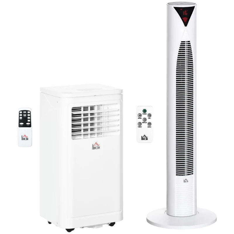 8000 BTU Portable Air Conditioner and Tower Fan Set, 344 Sq. Ft., 3-in-1 Portable AC Unit and Floor Fan with Timer On/off, Remote, Window Kits, White