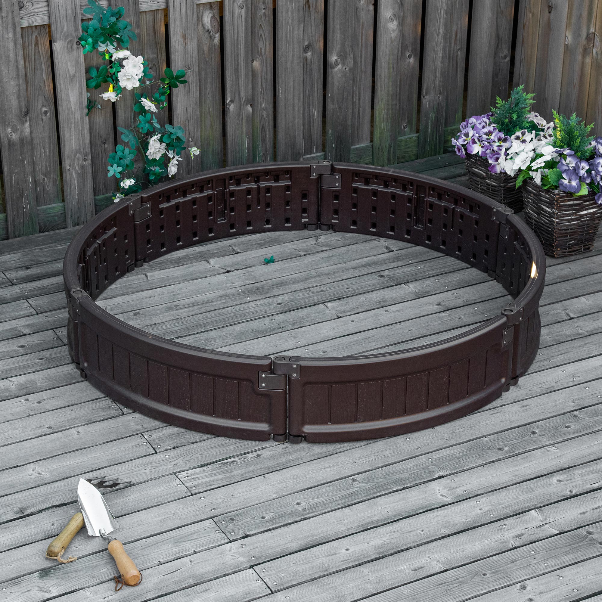 Outsunny 48"x48"x8" Round Raised Garden Bed: Planter Box for Flowers/Herbs/Veggies, Outdoor, Brown