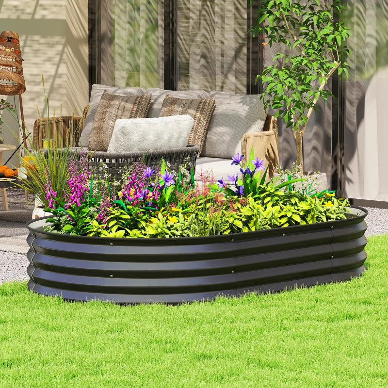 5' x 3' x 1' Large Outdoor Planter Box, Galvanized Raised Garden Bed with Metal Plant Stake, Black