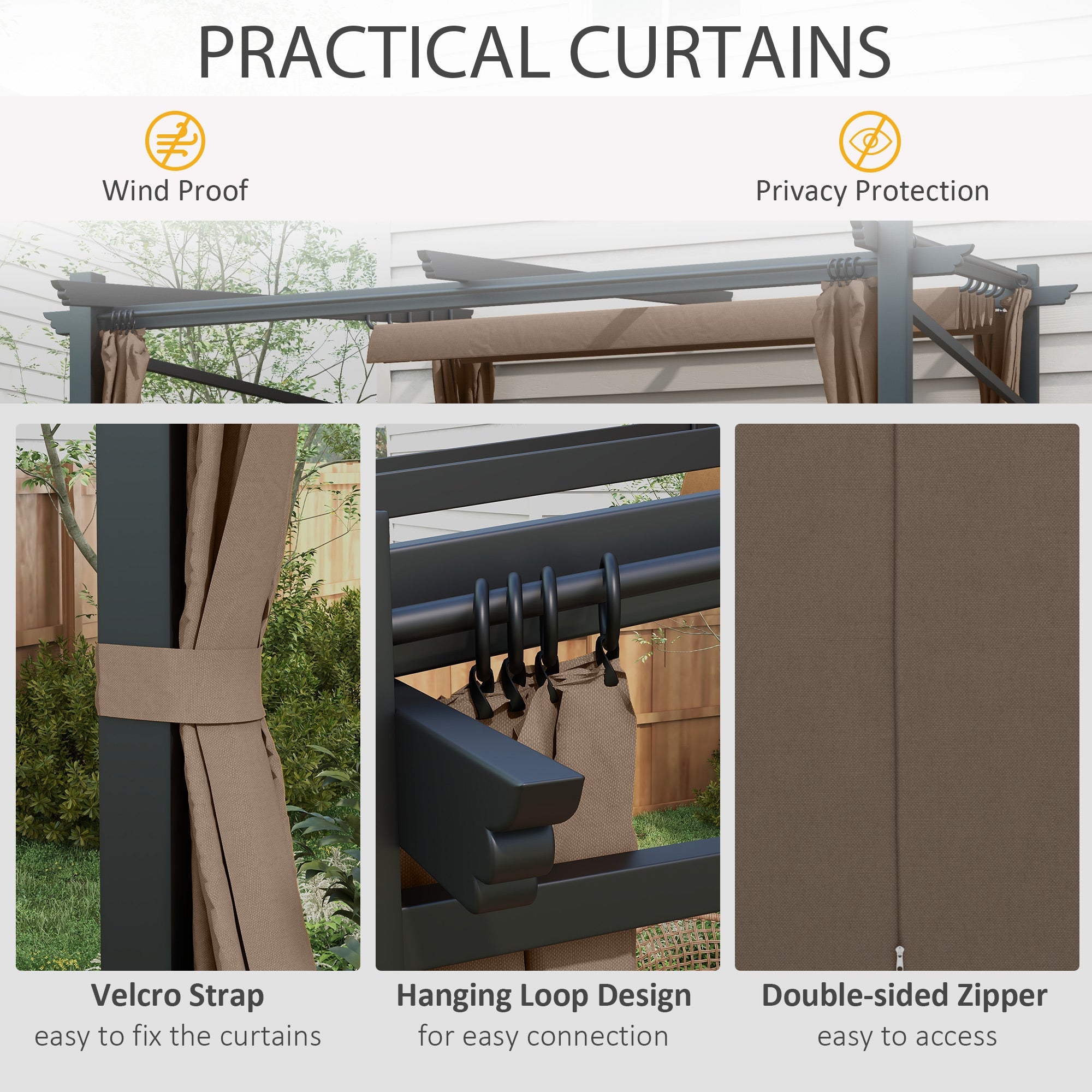 Outsunny 10'x10' Metal Pergola with Retractable Sliding Roof Canopy Coffee Outdoor Shade Structure