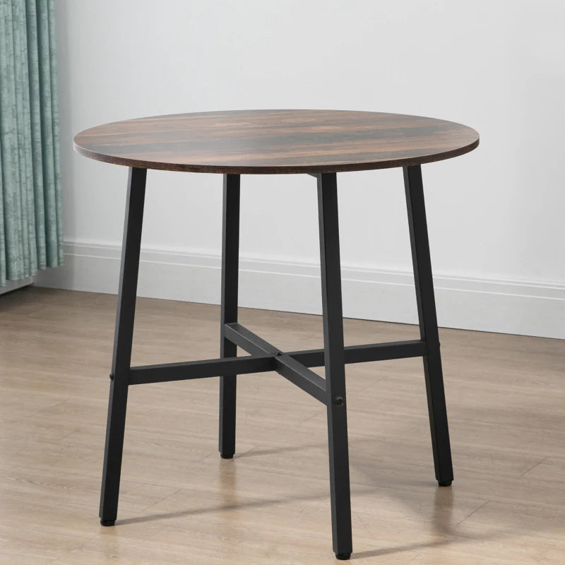 Ф31.5" Dining Room Table, Industrial Style Kitchen Table Round with Steel Legs, Rustic Brown