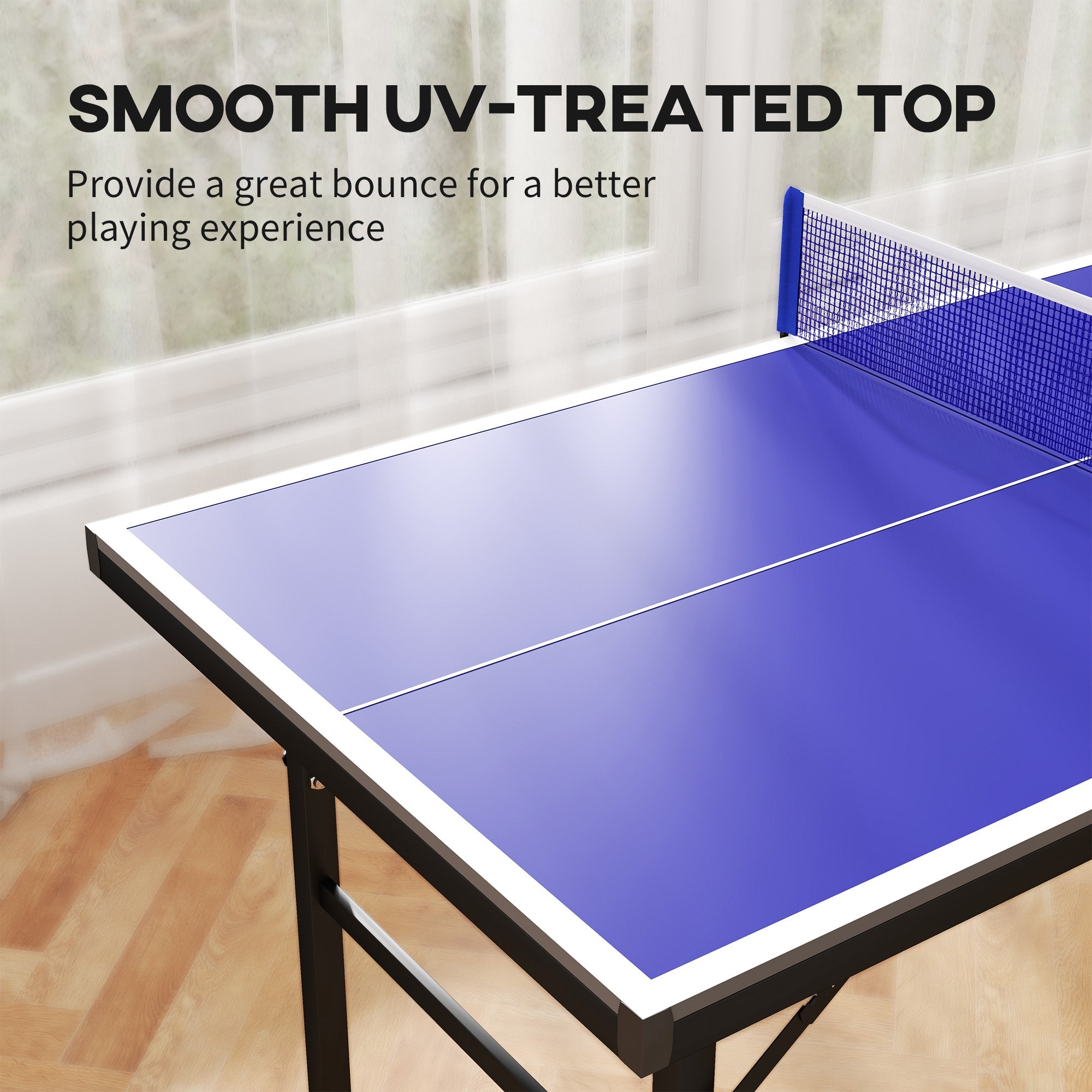 Soozier 5' x 2.5' Mini Ping Pong Table with Professional UV Treated Tabletop, Foldable Table Tennis Table with Adjustable Feet and Net for Outdoor and Indoor, Blue