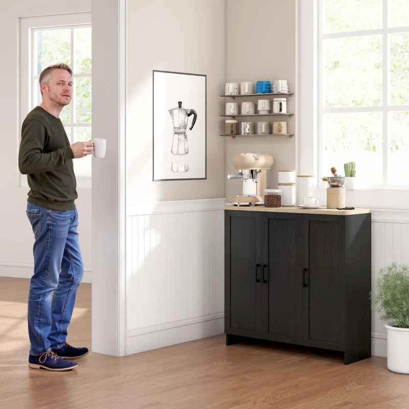 Modern Sideboard Buffet Cabinet, Modern Kitchen Storage Cabinet with 3 Doors Adjustable Shelves, for Dining Room, Black