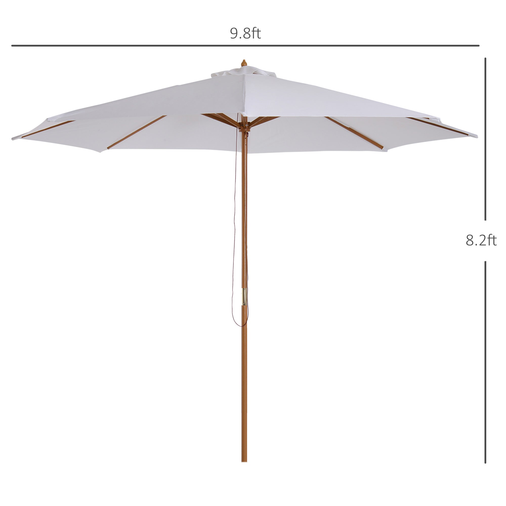 Outsunny 10' x 8.2'H Bamboo Wooden Round Market Patio Sun Umbrella Garden Parasol Outdoor Sunshade Canopy (Cream White)