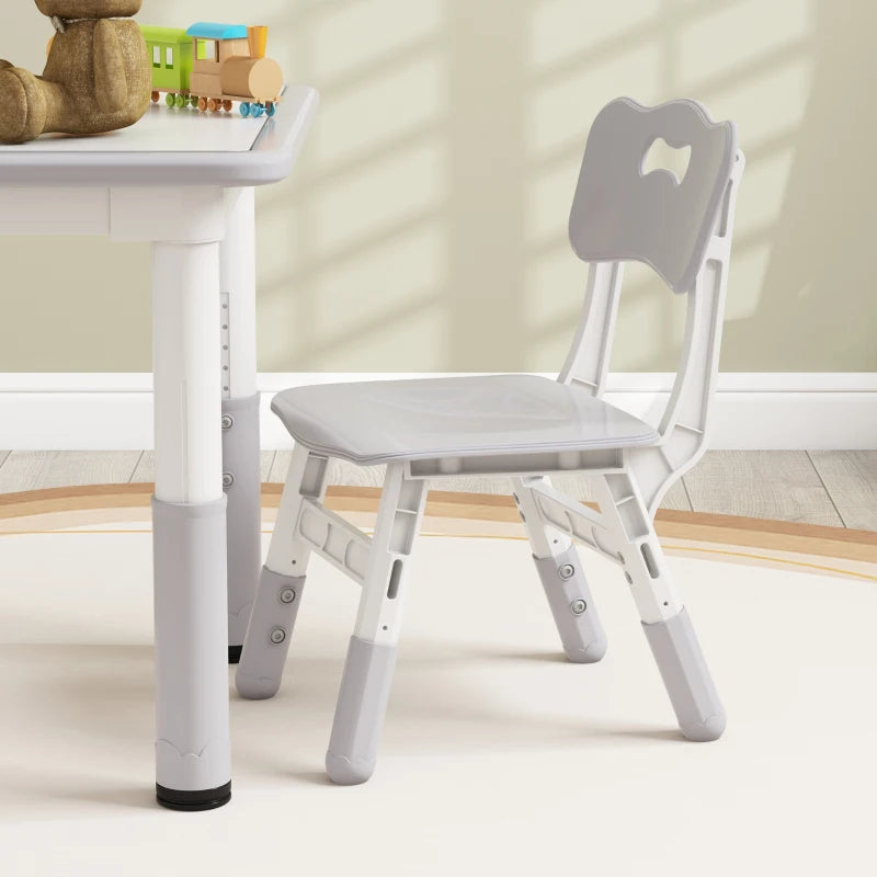 Qaba 3 Pieces Toddler Table and Chair Set, Height Adjustable Kids Table and Chair Set w/ Storage, for Playroom Grey