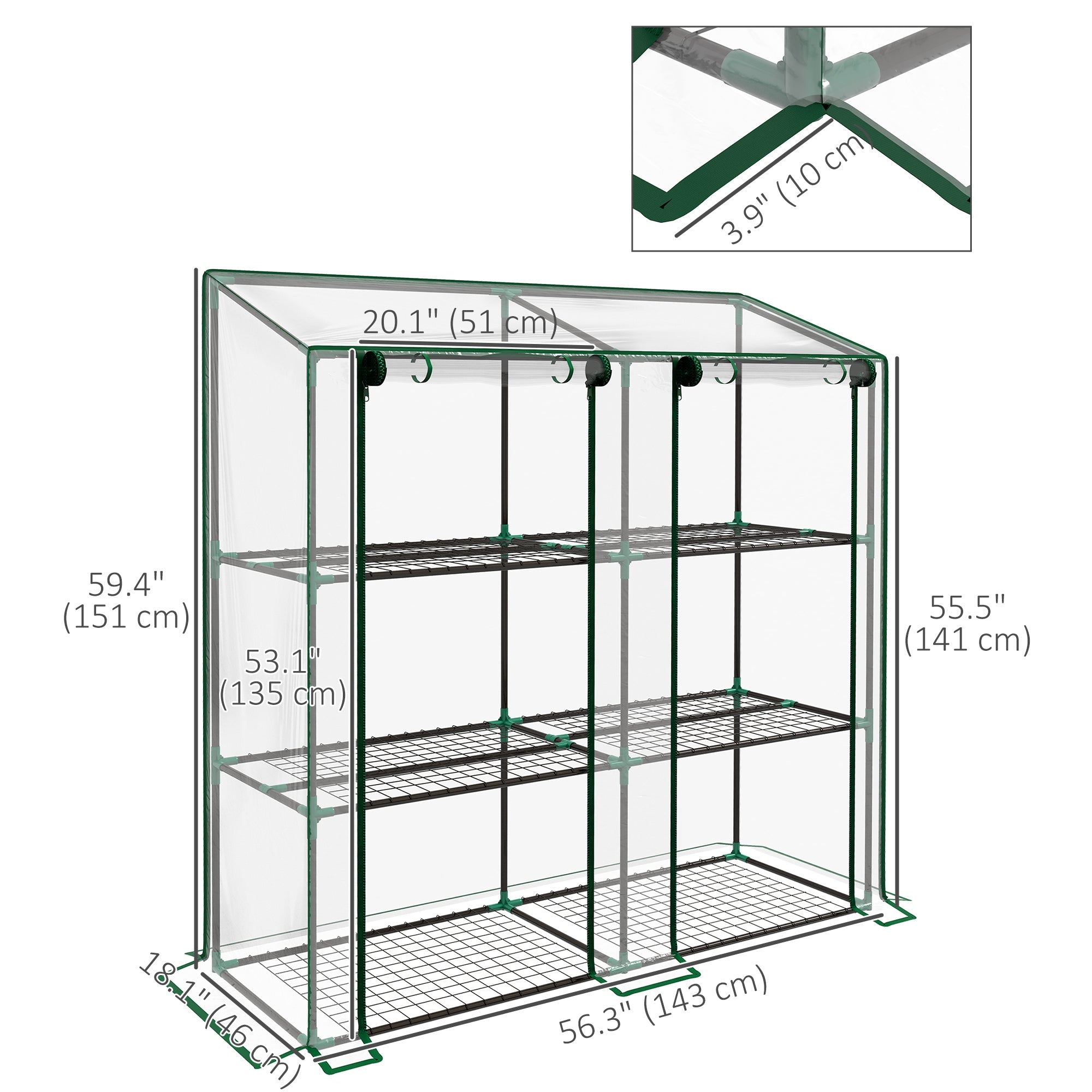 Outsunny Portable Mini Greenhouse Green House with 3 Tier Shelves, Reinforced Cover, Roll-up Doors, 56.3" x 18.1" x 59.4"