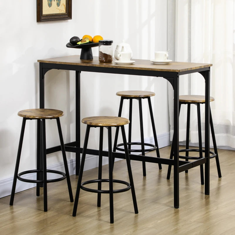 5-Piece Bar Table Set for 4, Industrial Counter Height Bar Table and Chairs for Kitchen, Dining Room, Rustic Brown
