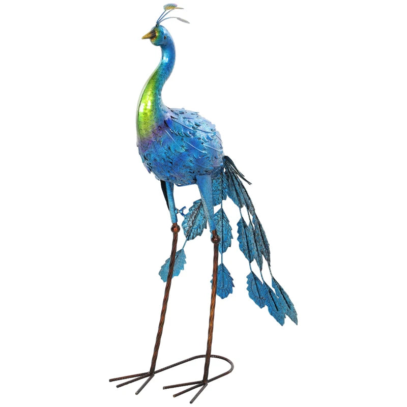Peacock Garden Statue, 32.7" Standing Lawn Ornament Bird Statue with Stakes for Lawn Navy Blue