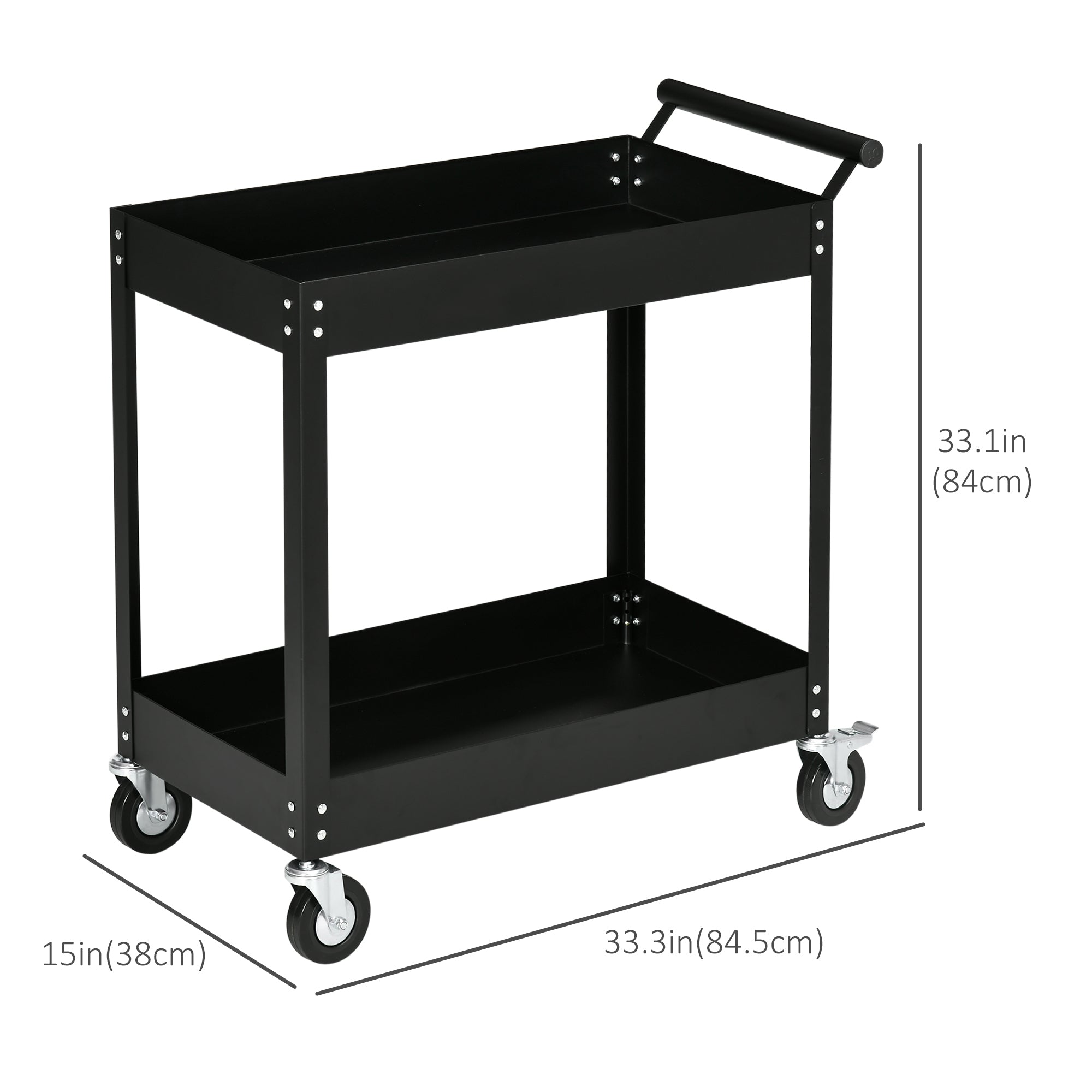 DURHAND Mobile Tool Station: 2-Tier Rolling Steel Utility Cart with 330lbs Capacity for Workshops & Garages, Black