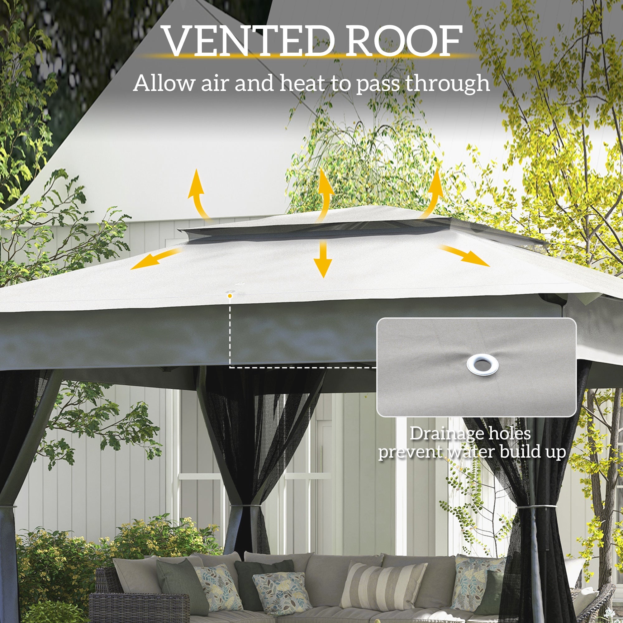 Outsunny 11'x11' Pop Up Event Canopy Tent 2-Tier Roof Soft Top with Netting Light Grey for Patio Garden