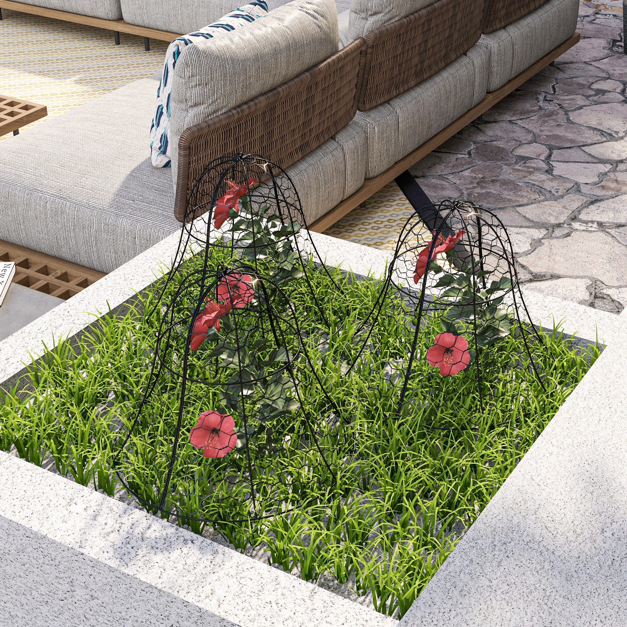 Outsunny 12 Pack Metal Garden Cloches 16"x13" Plant Cages Black Crop Protection to Keep Animals Out