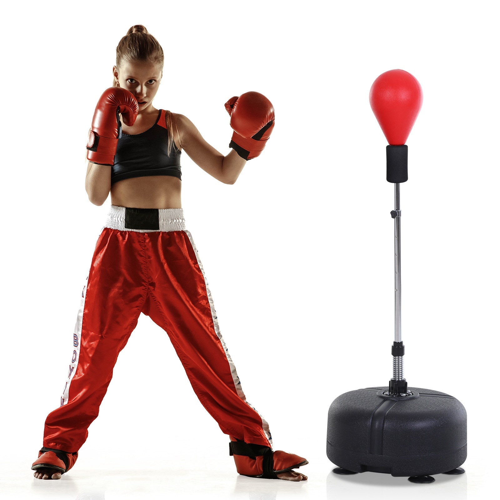 Soozier Adjustable Height Free Standing Boxing Bag Set with 6 Suction Cups and Boxing Gloves, for Exercise Training