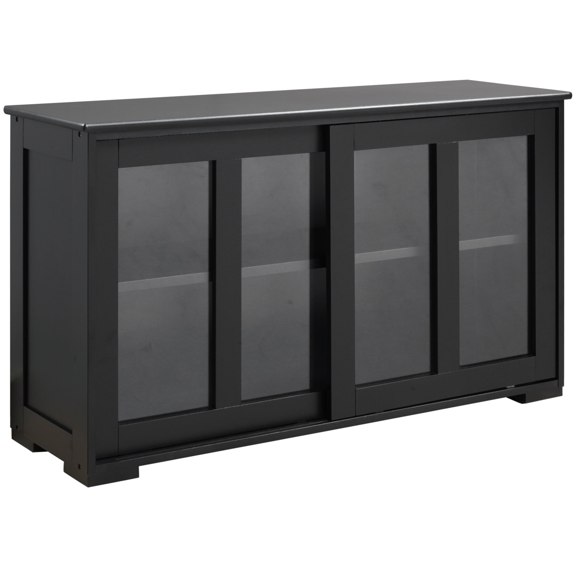HOMCOM Black Stackable Bar Cabinet: Modern Kitchen Sideboard, Sliding Glass Door Console, Cupboard Serving Buffet