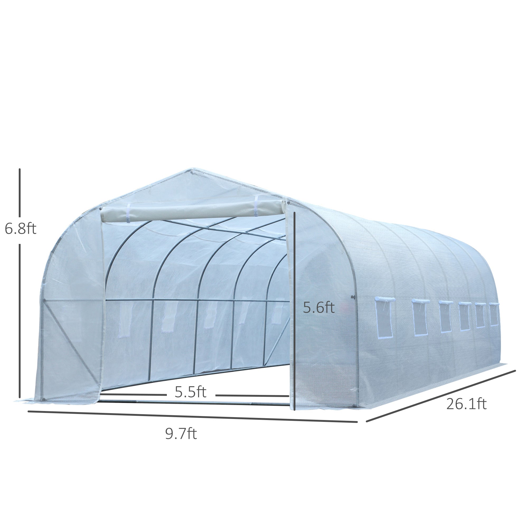 Outsunny 26'L x 10'W x 6.8' H Large Steeple Walk-In Greenhouse Hoop House Tunnel Grow Tent Premium Steel Frame White