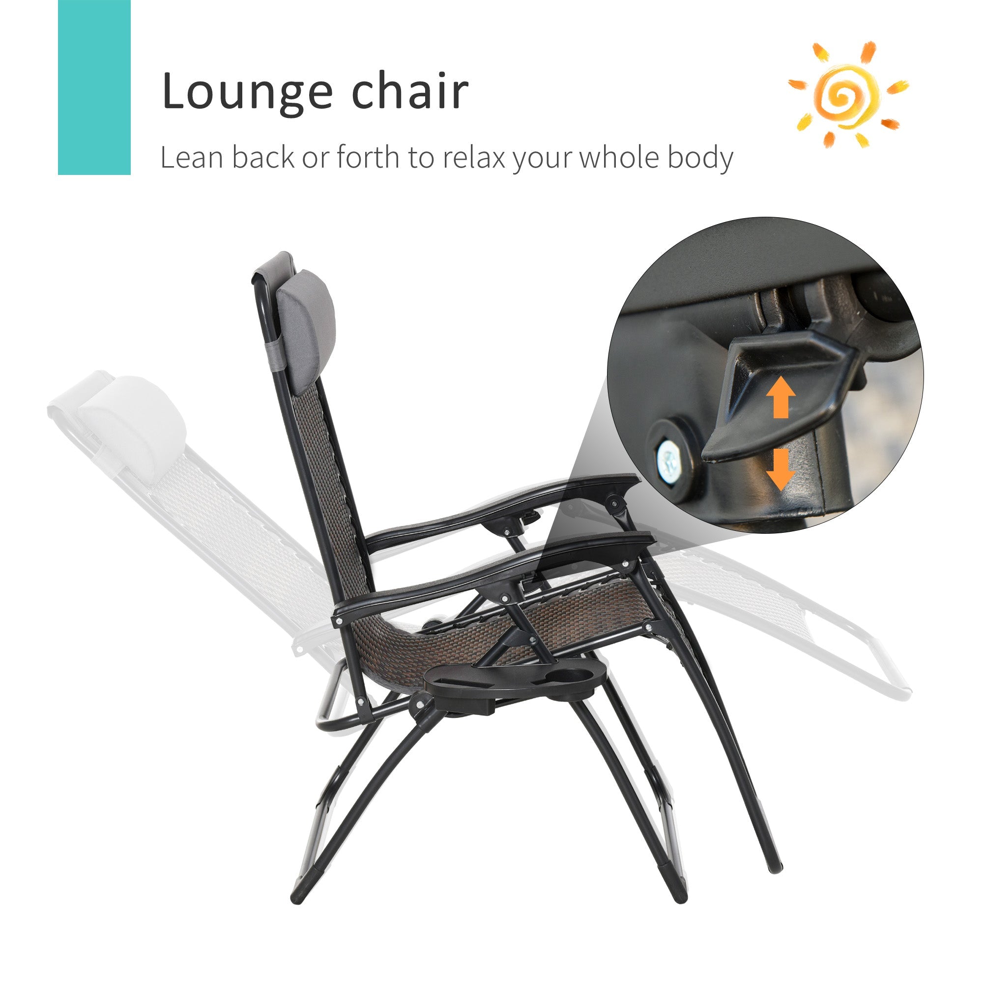 Outsunny Zero Gravity Outdoor Folding Lounge Chair with Headrest Cup and Phone Holder Grey