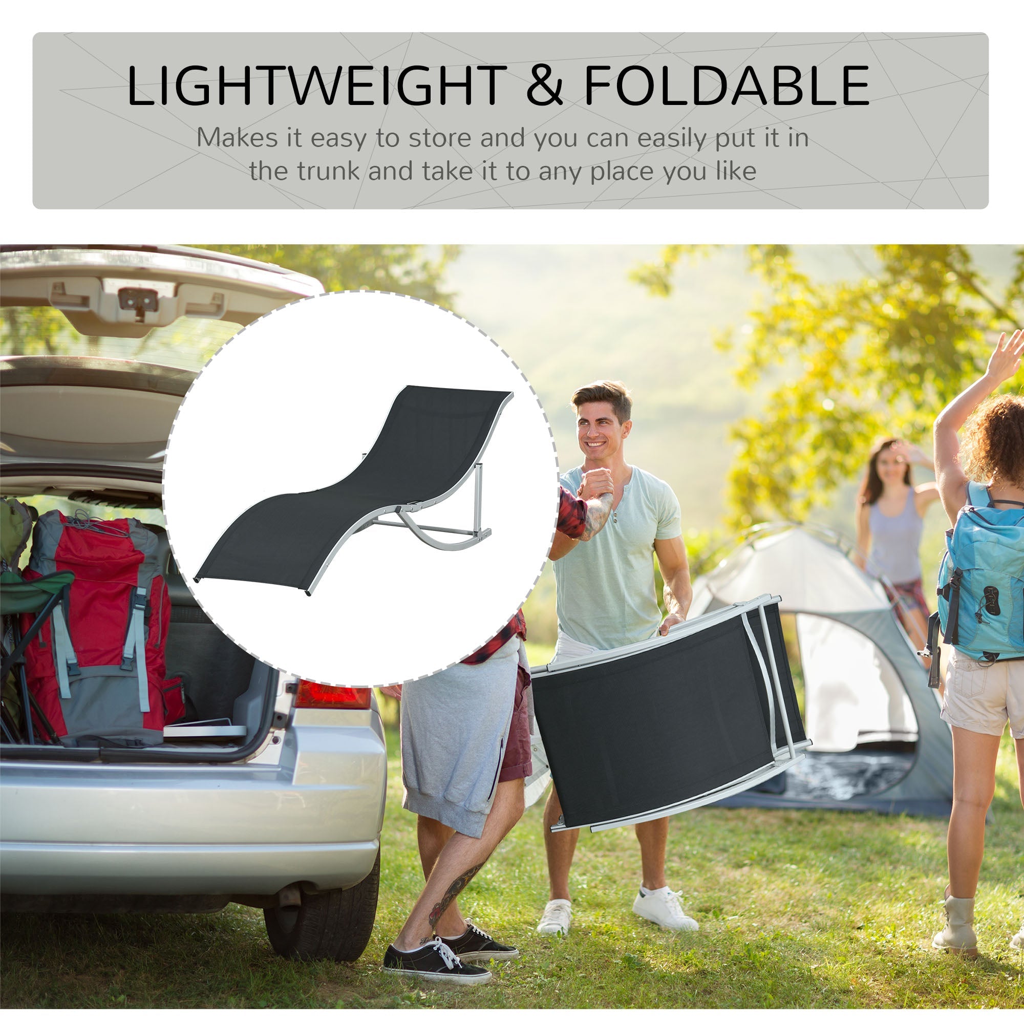 Outsunny 2-Pack S-shaped Reclining Lounge Chair: Foldable for Patio, Beach, Garden, Black, 264lbs Capacity