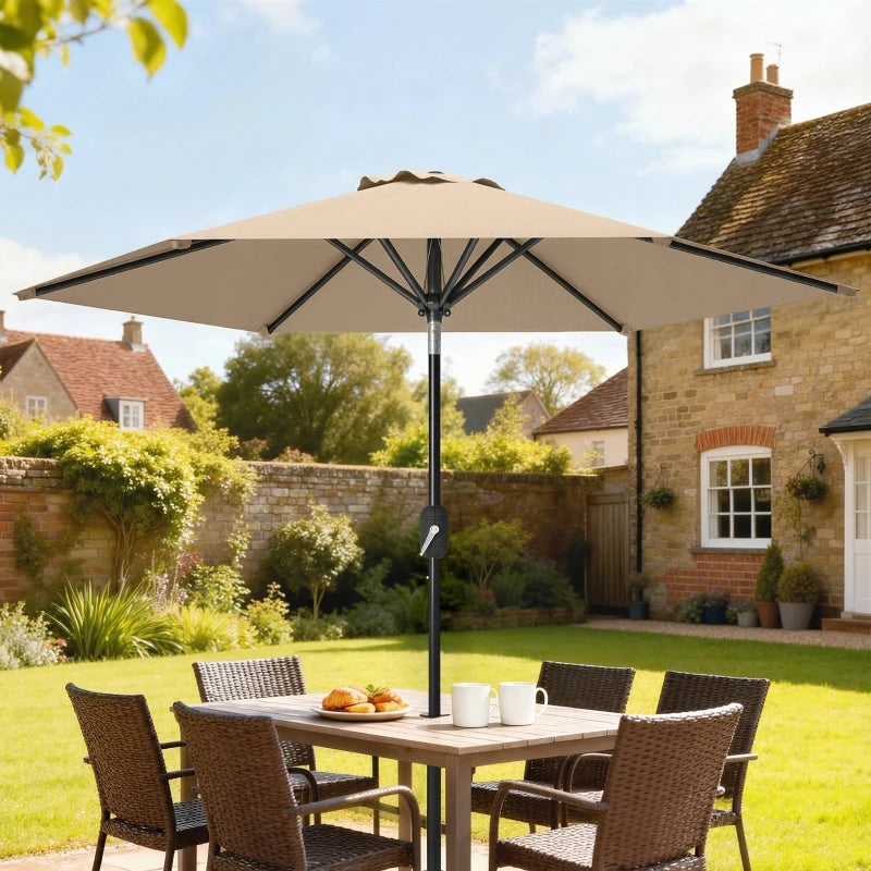 Patio Sun Umbrella, Outdoor Parasol with 6 Ribs, Coffee