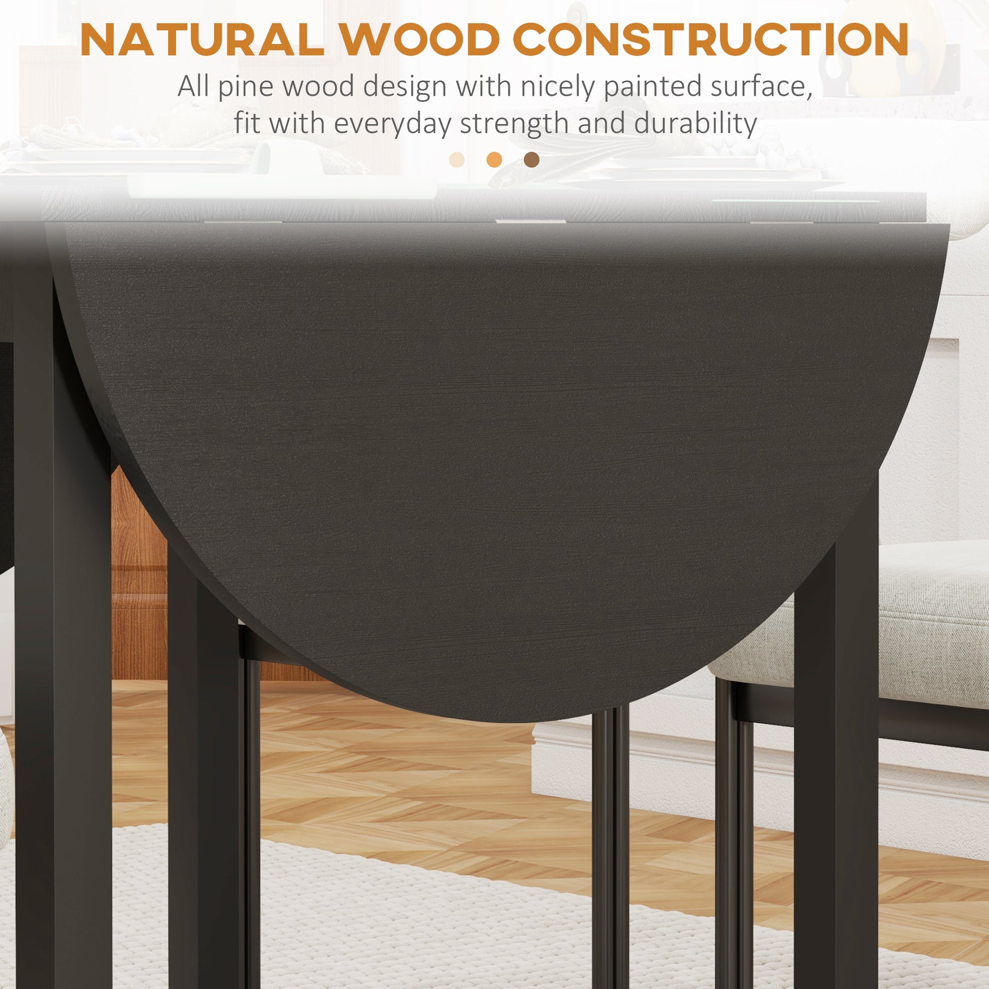 HOMCOM Space-Saving Solid Wood Dining Table - Drop Leaf Design for Small Spaces, Folding, Black