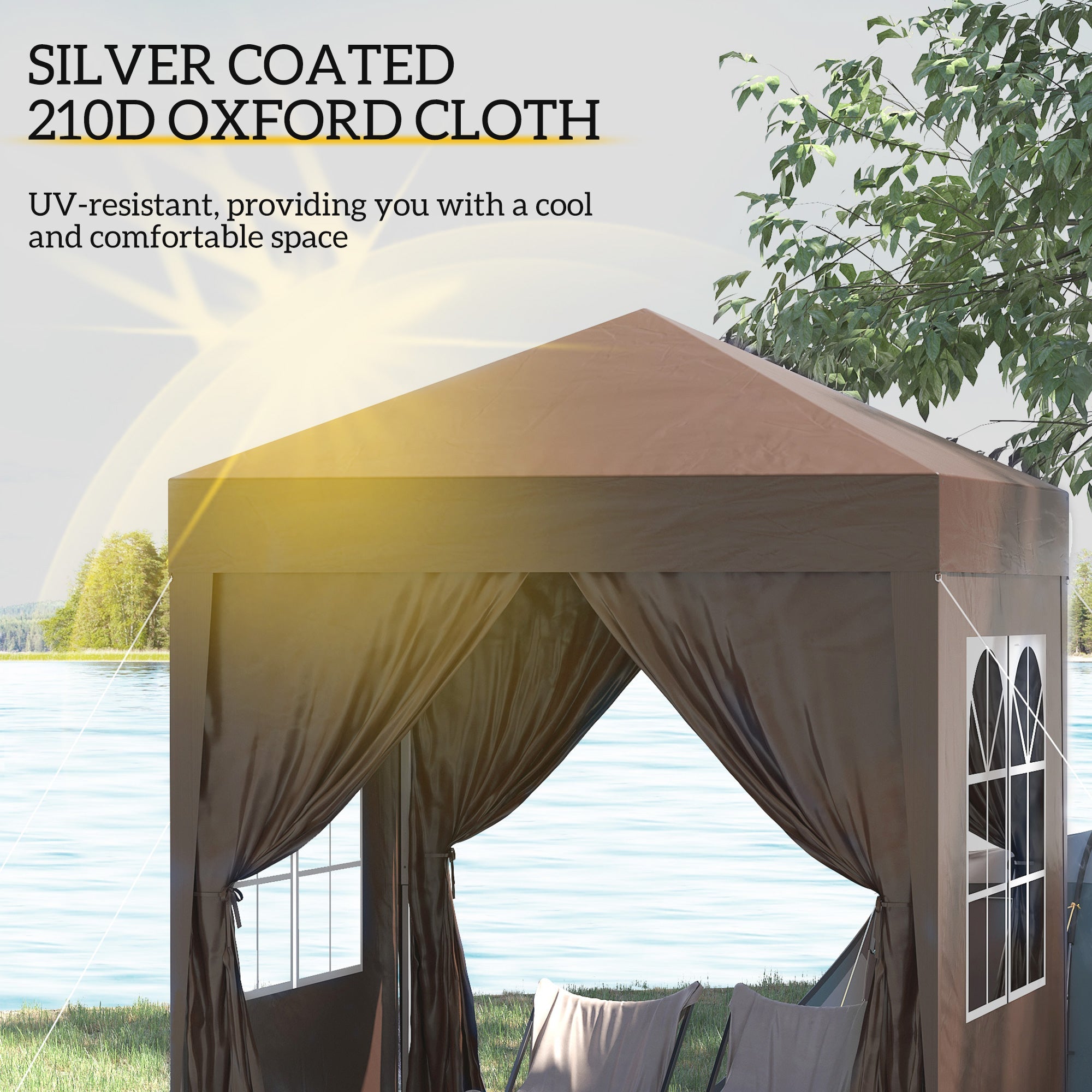 Outsunny 6.6x6.6ft Pop Up Party Tent Outdoor Folding Gazebo Canopy with Side Walls Brown