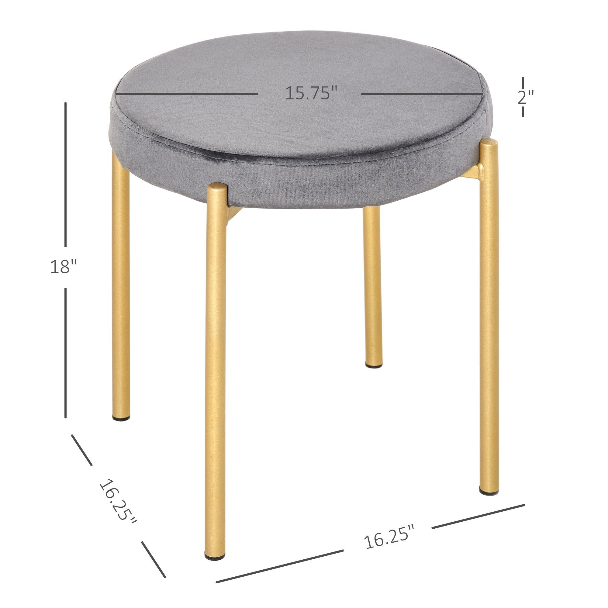 HOMCOM Stackable Dining Stools: Backless Round Velvet-Touch Stools Set of 4, Grey Finish with Metal Legs for Kitchen Accent