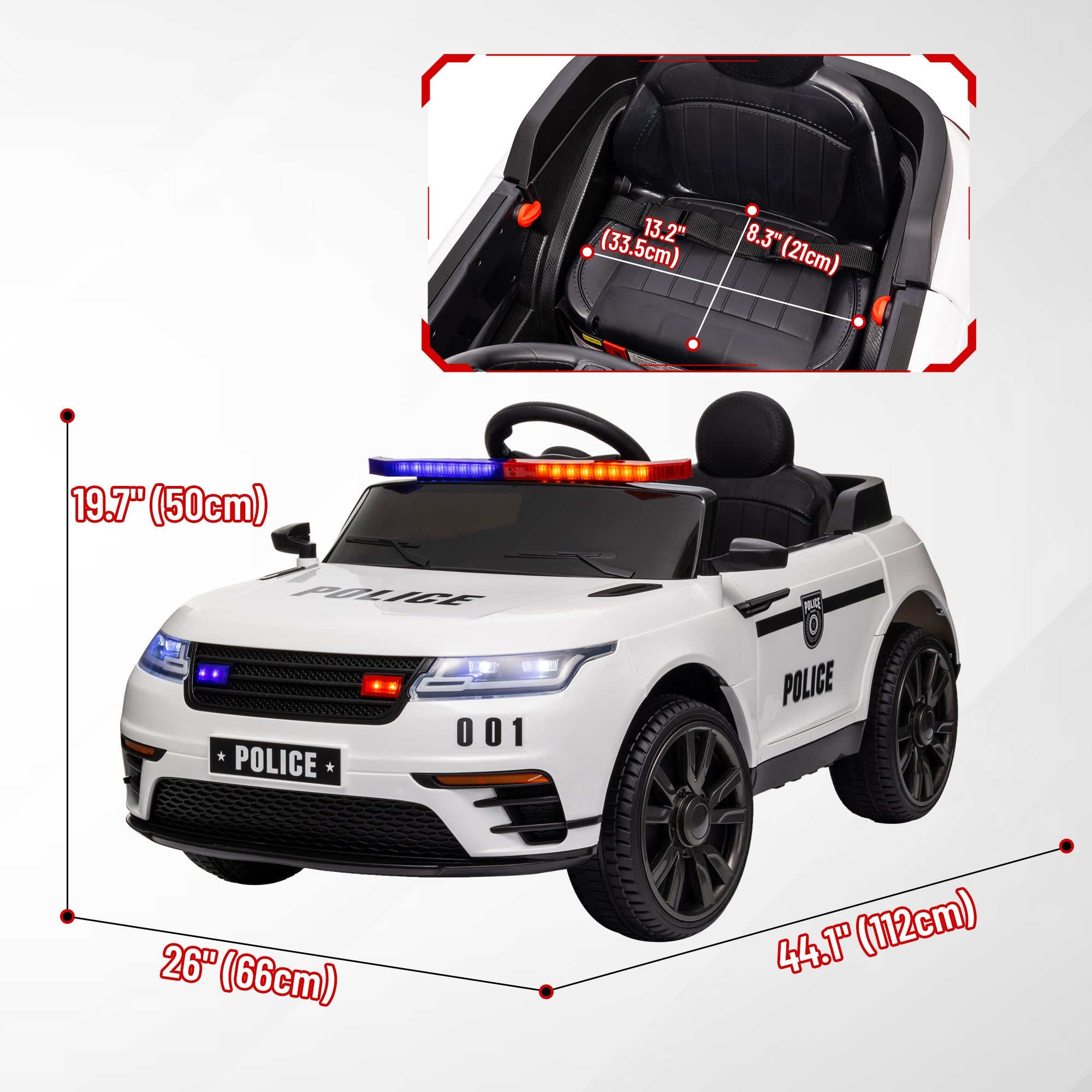 Qaba 12V Kids Electric Police Car w/ Remote Control, Spring Suspension, Training Wheel, Siren, Music, Light, Horn, White