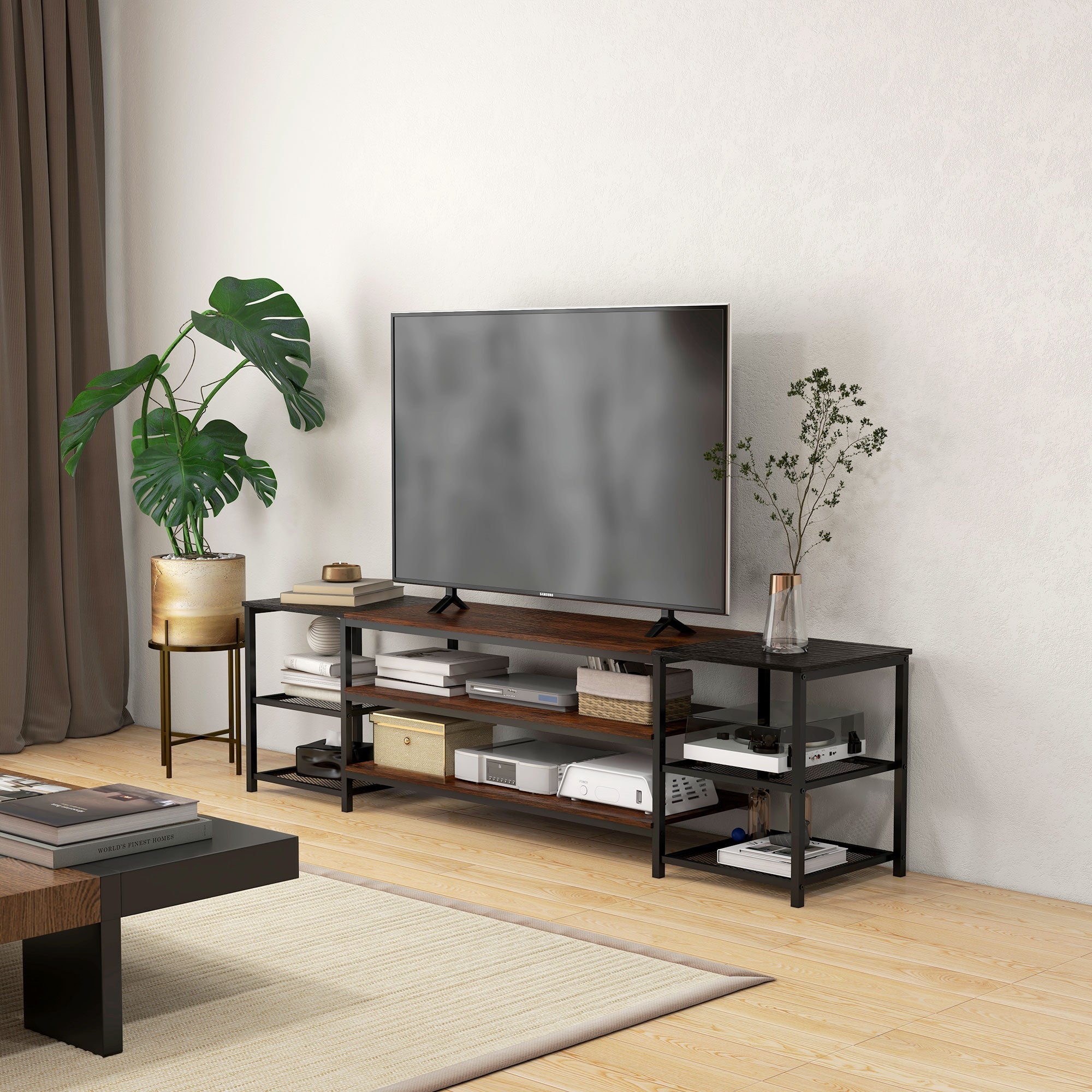 HOMCOM TV Stand: For 80" Screens, Industrial Design, Storage Shelf, Steel Frame, Living Room