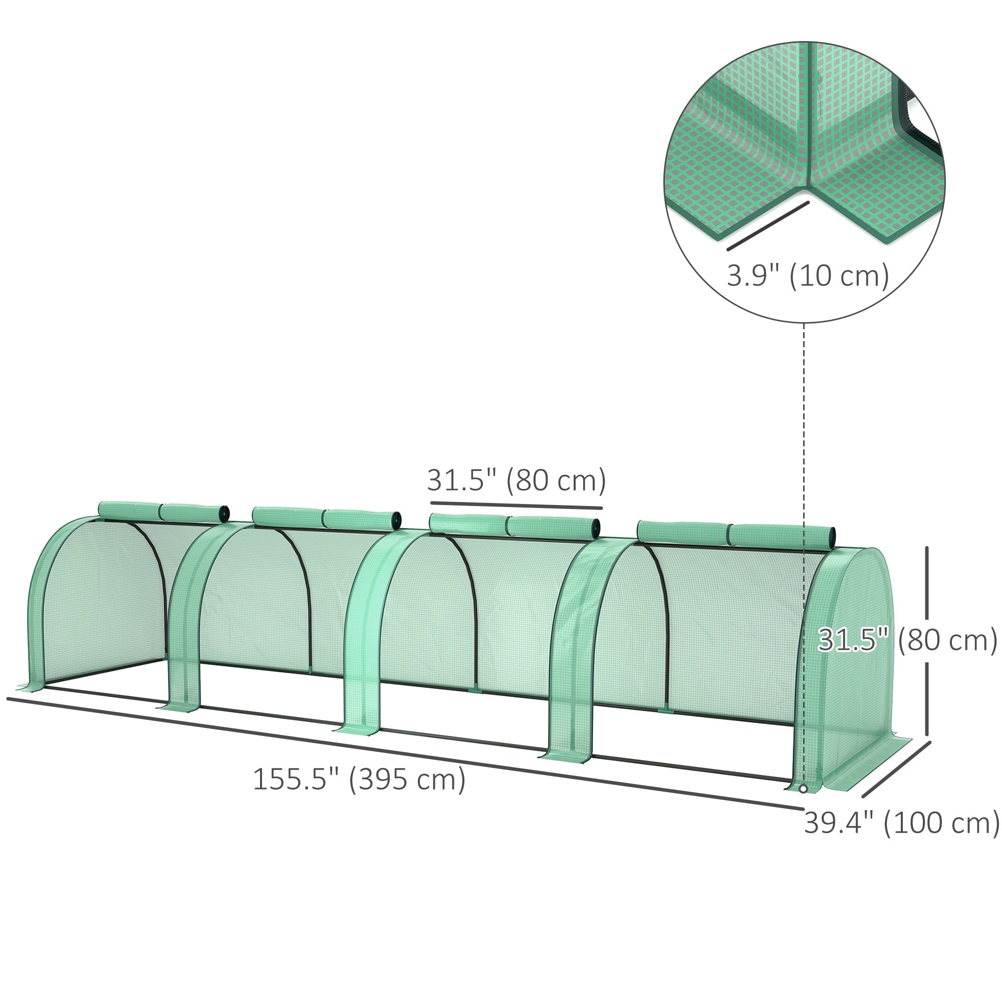 Outsunny 13' x 3.3' x 2.6' Mini Tunnel Greenhouse with PE Cover Garden Green Grow Shed with Steel Frame Zipped Doors, Green
