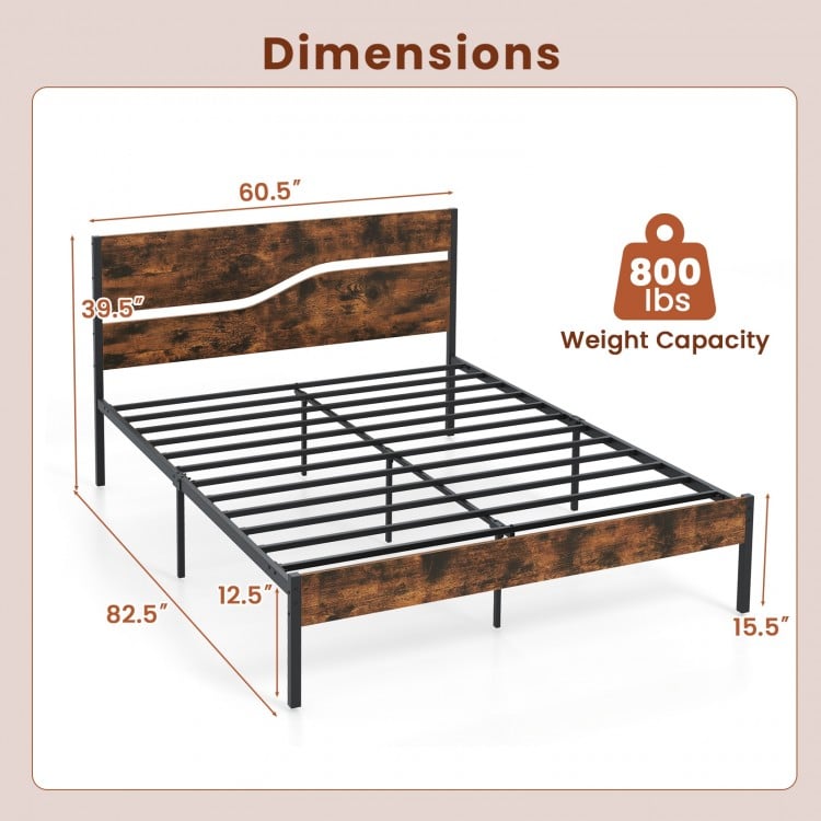 Twin/Full/Queen/King Metal Bed Frame with Wooden Headboard and Footboard-Queen Size